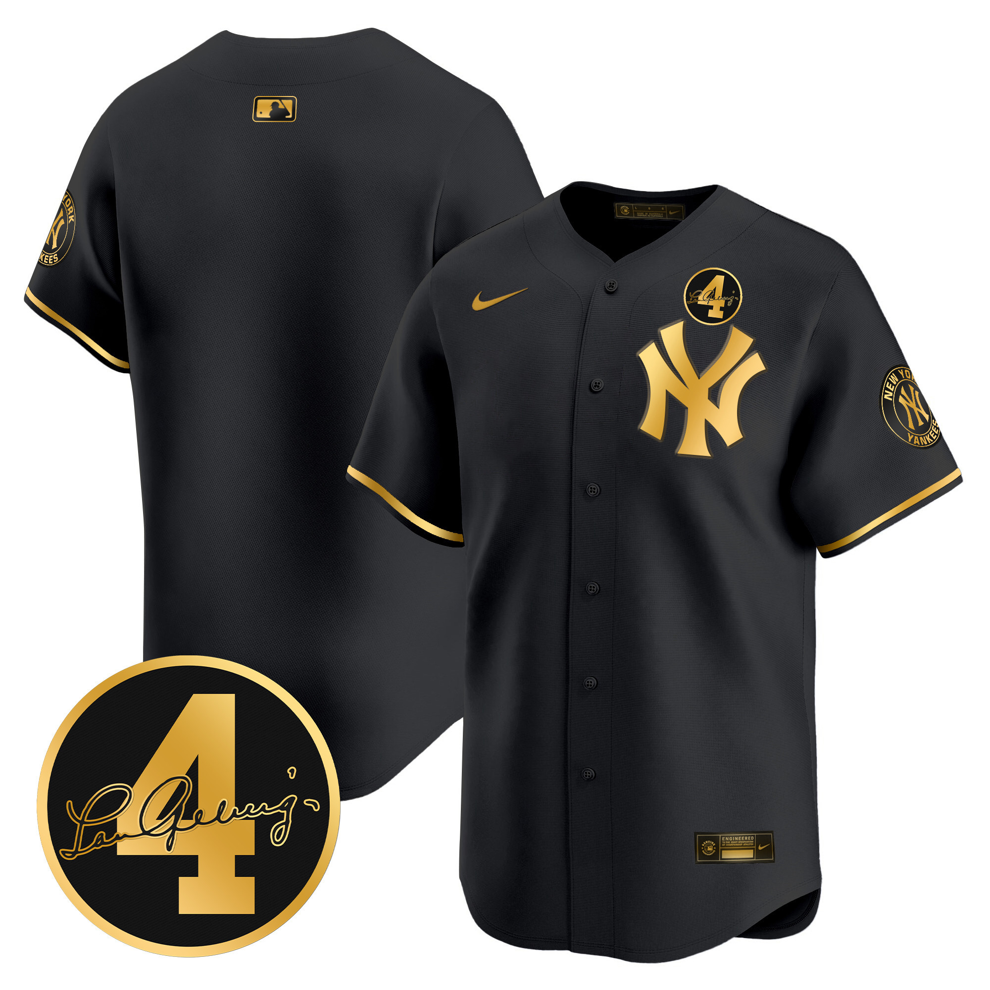 Men's New York Yankees Lou Gehrig Patch Vapor Premier Limited Jersey - All Stitched