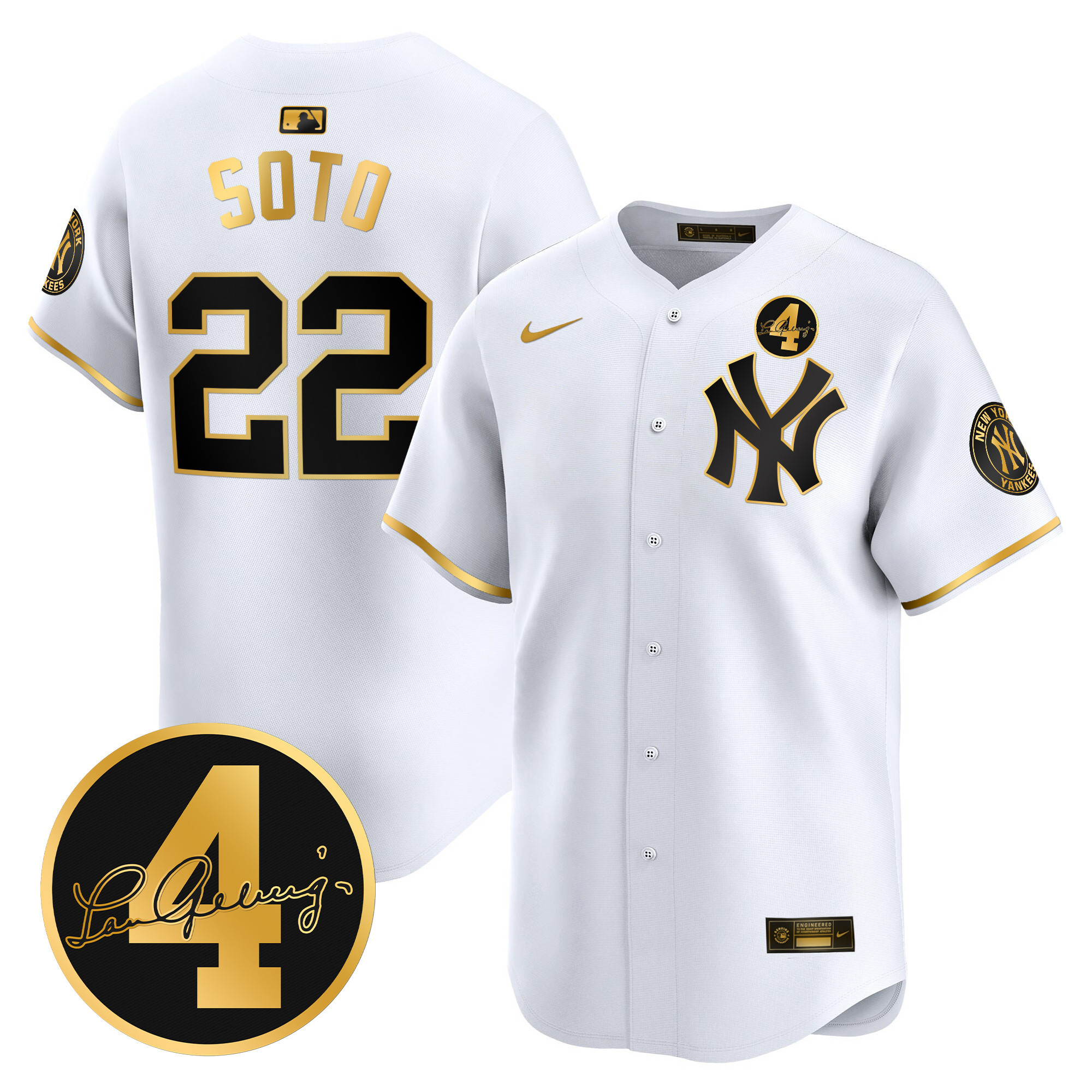Men's New York Yankees Lou Gehrig Patch Vapor Premier Limited Jersey - All Stitched