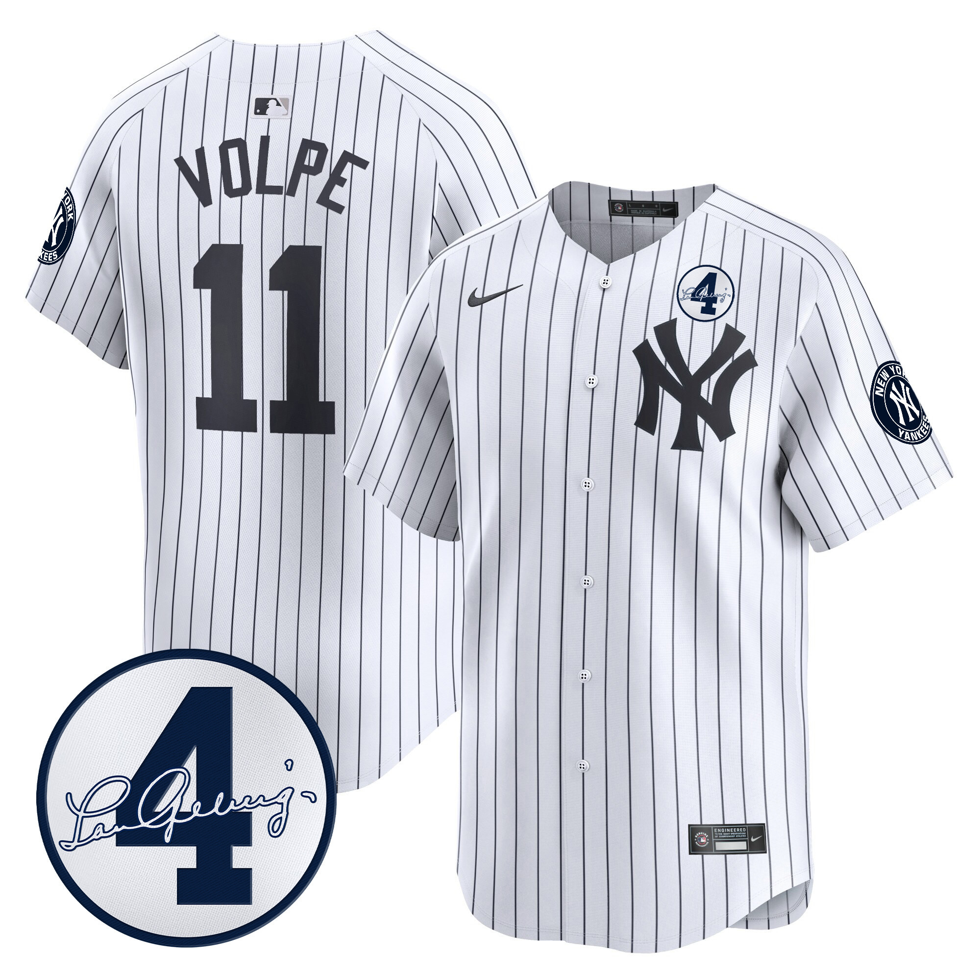 Men's New York Yankees Lou Gehrig Patch Vapor Premier Limited Jersey - All Stitched