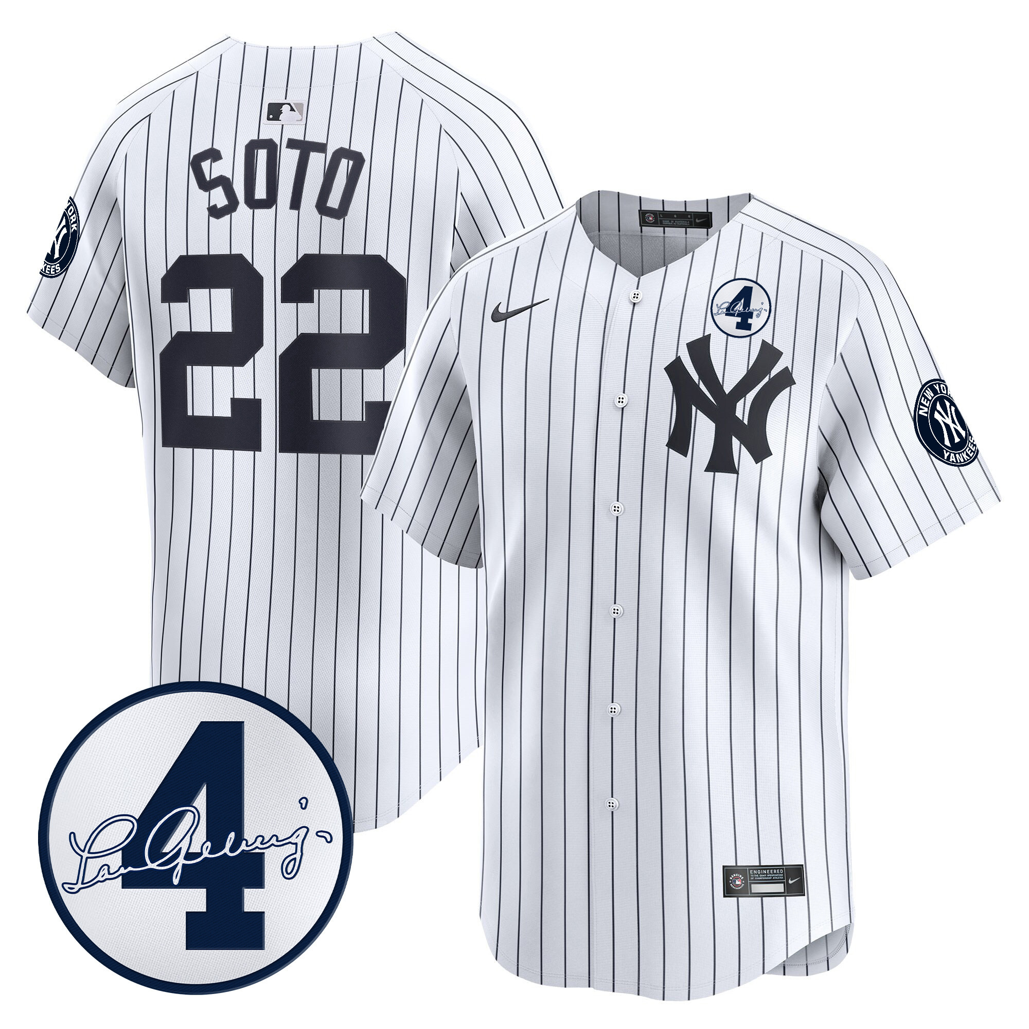 Men's New York Yankees Lou Gehrig Patch Vapor Premier Limited Jersey - All Stitched