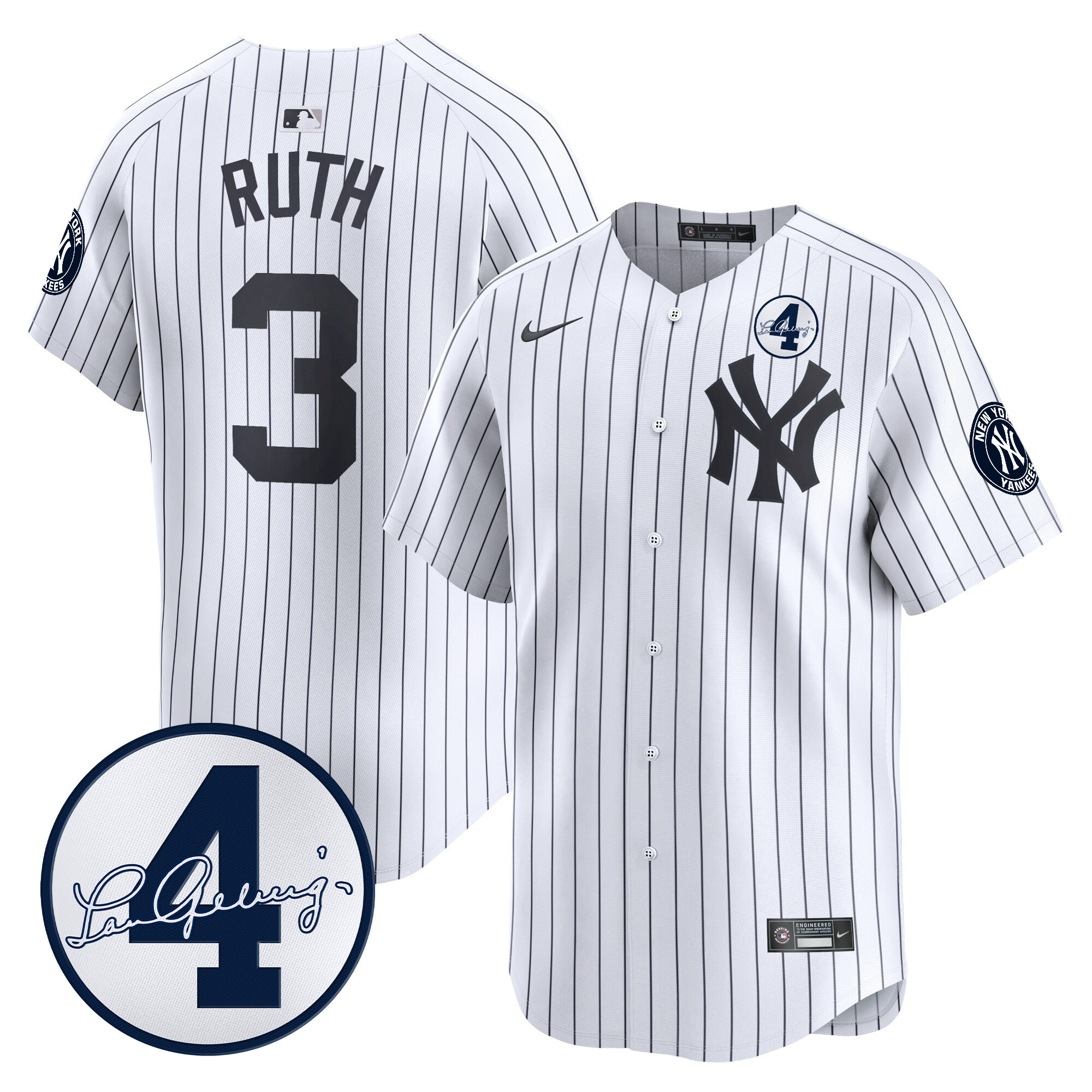 Men's New York Yankees Lou Gehrig Patch Vapor Premier Limited Jersey - All Stitched