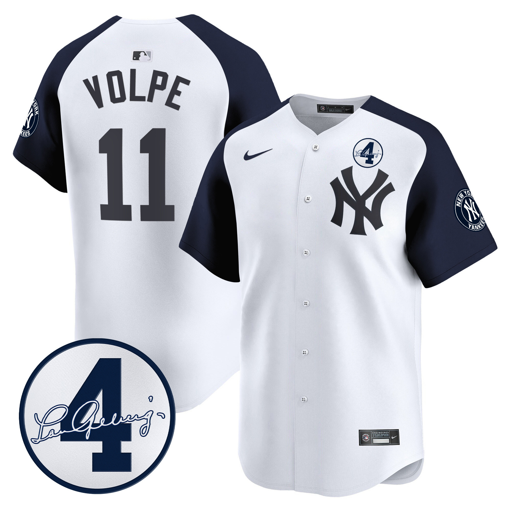 Men's New York Yankees Lou Gehrig Patch Vapor Premier Limited Jersey - All Stitched