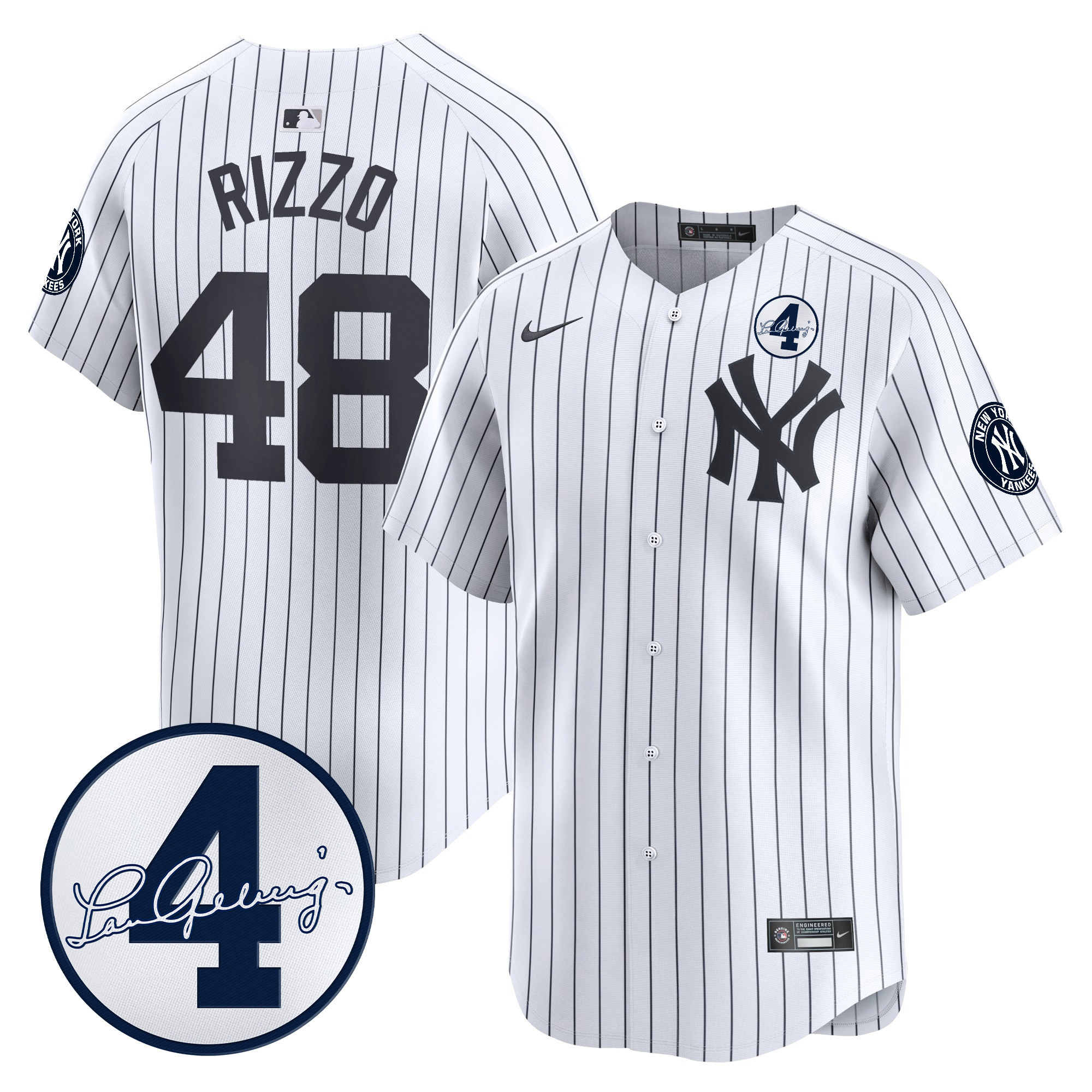 Men's New York Yankees Lou Gehrig Patch Vapor Premier Limited Jersey - All Stitched