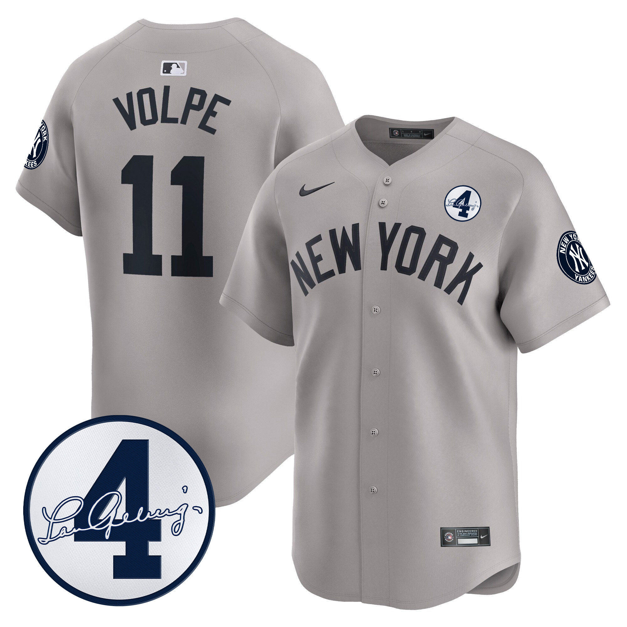 Men's New York Yankees Lou Gehrig Patch Vapor Premier Limited Jersey - All Stitched