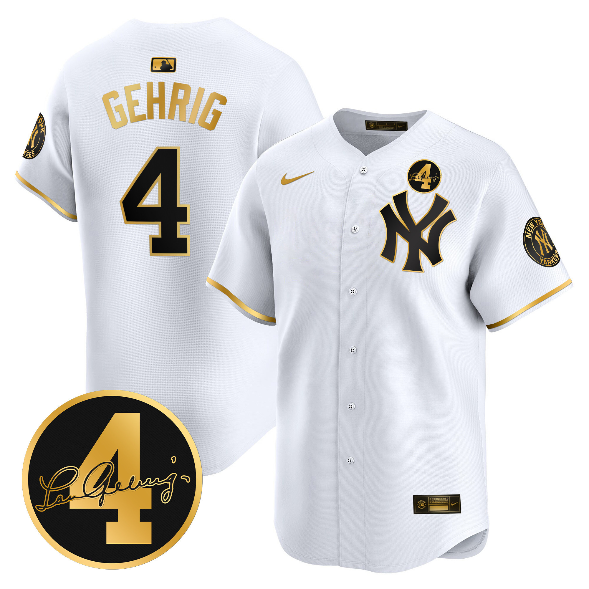Men's New York Yankees Lou Gehrig Patch Vapor Premier Limited Jersey - All Stitched