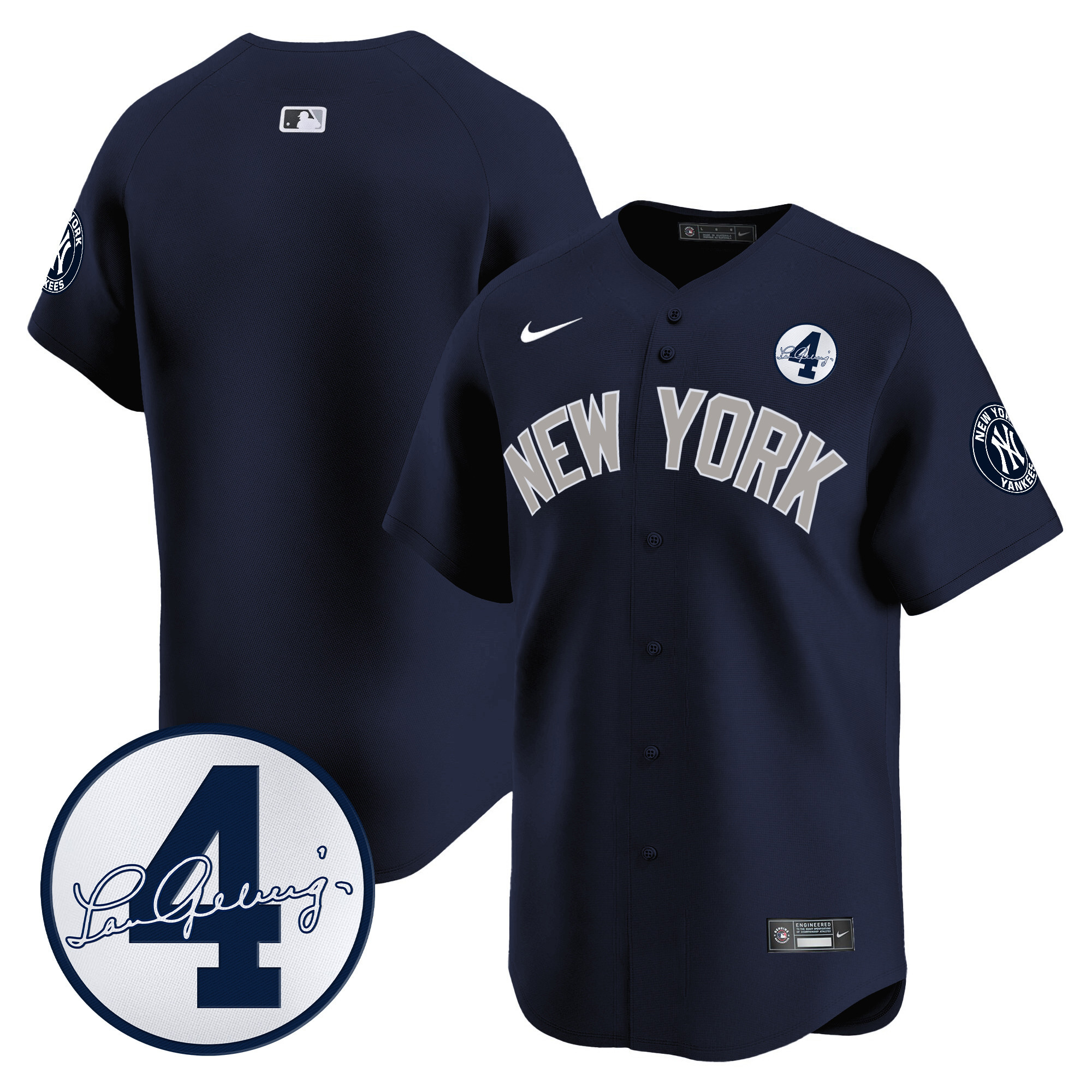 Men's New York Yankees Lou Gehrig Patch Vapor Premier Limited Jersey - All Stitched