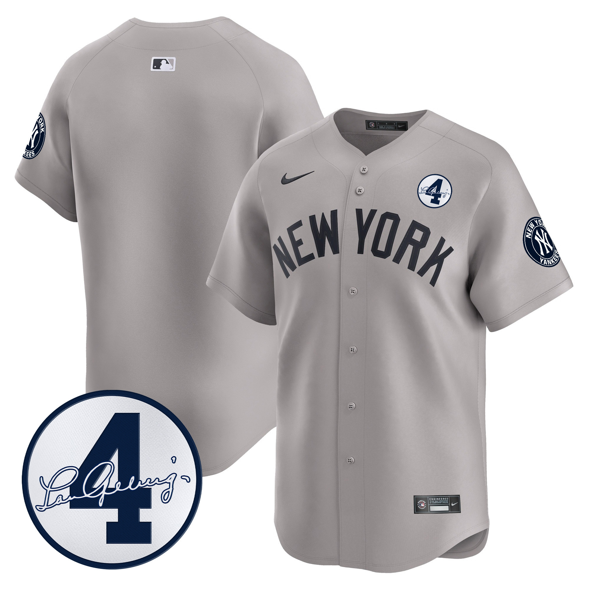 Men's New York Yankees Lou Gehrig Patch Vapor Premier Limited Jersey - All Stitched