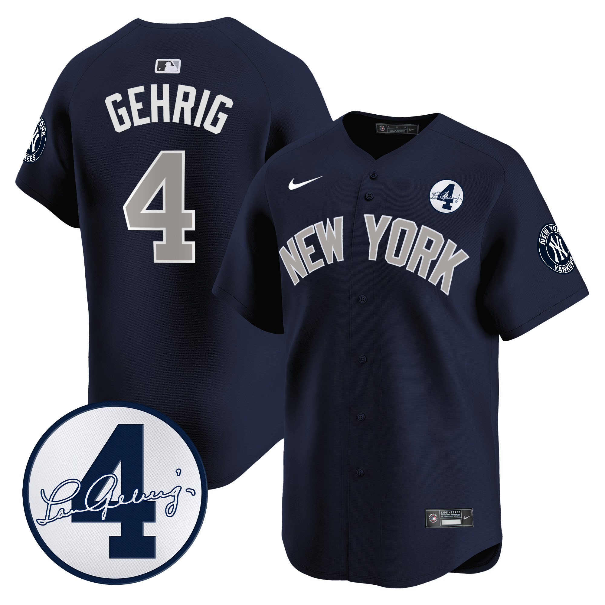 Men's New York Yankees Lou Gehrig Patch Vapor Premier Limited Jersey - All Stitched