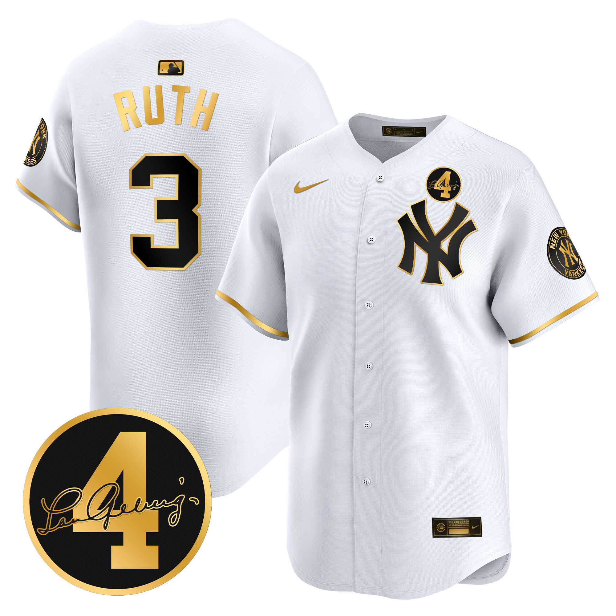 Men's New York Yankees Lou Gehrig Patch Vapor Premier Limited Jersey - All Stitched
