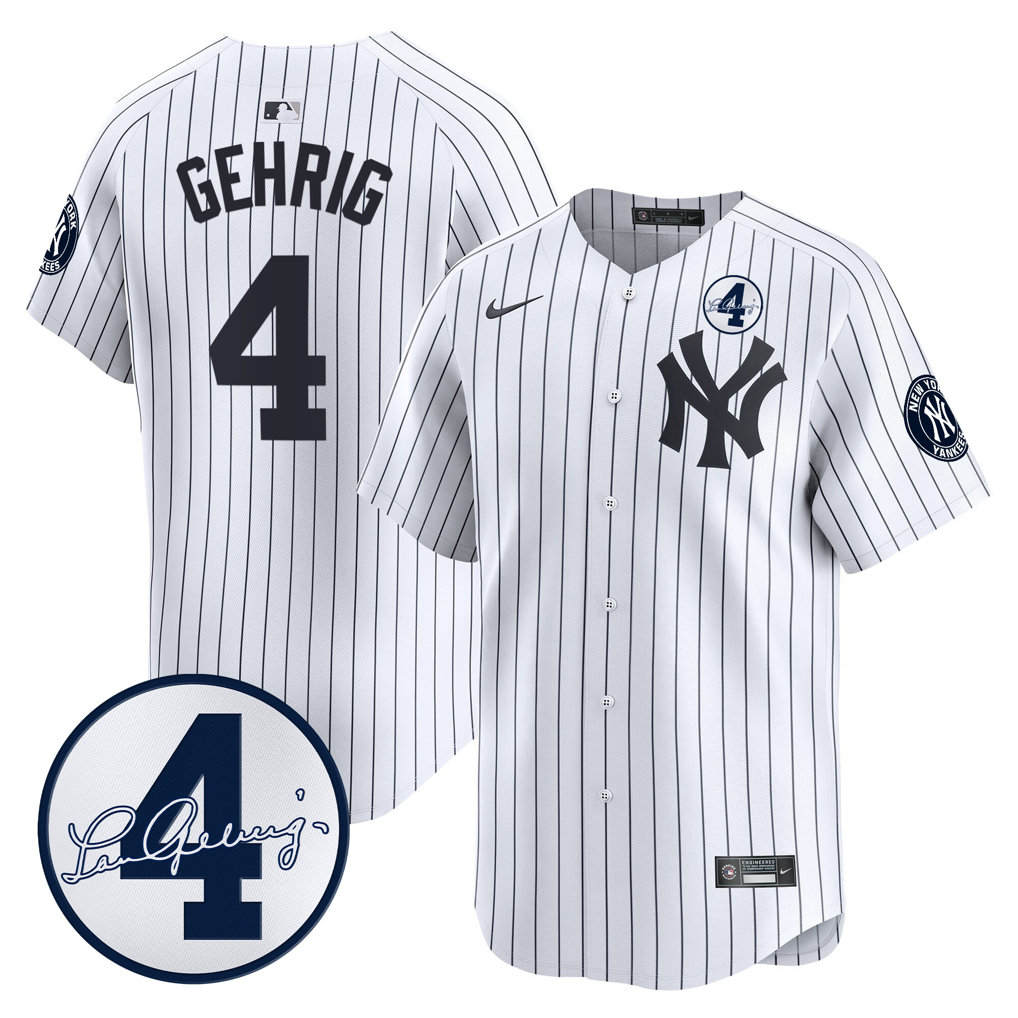 Men's New York Yankees Lou Gehrig Patch Vapor Premier Limited Jersey - All Stitched