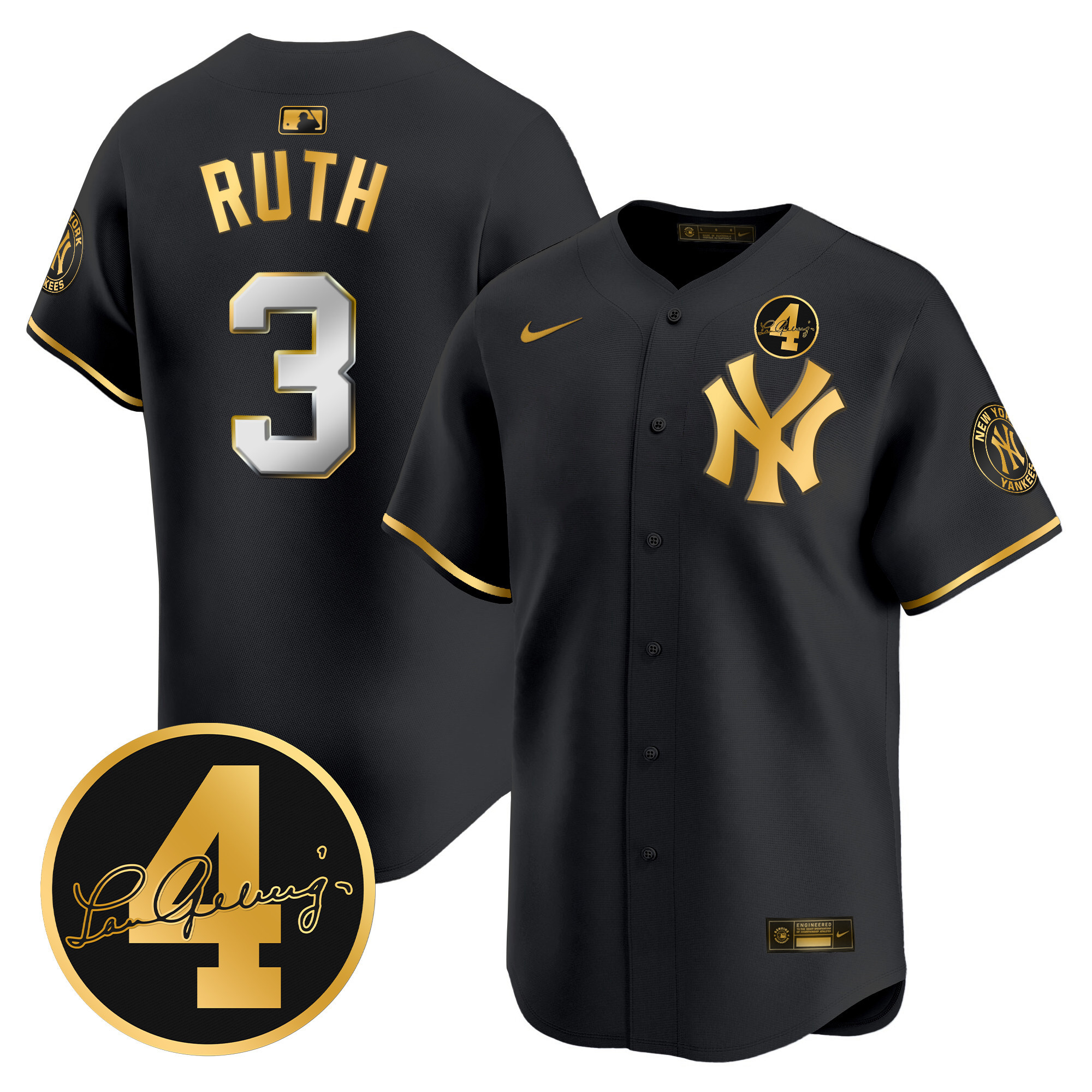 Men's New York Yankees Lou Gehrig Patch Vapor Premier Limited Jersey - All Stitched