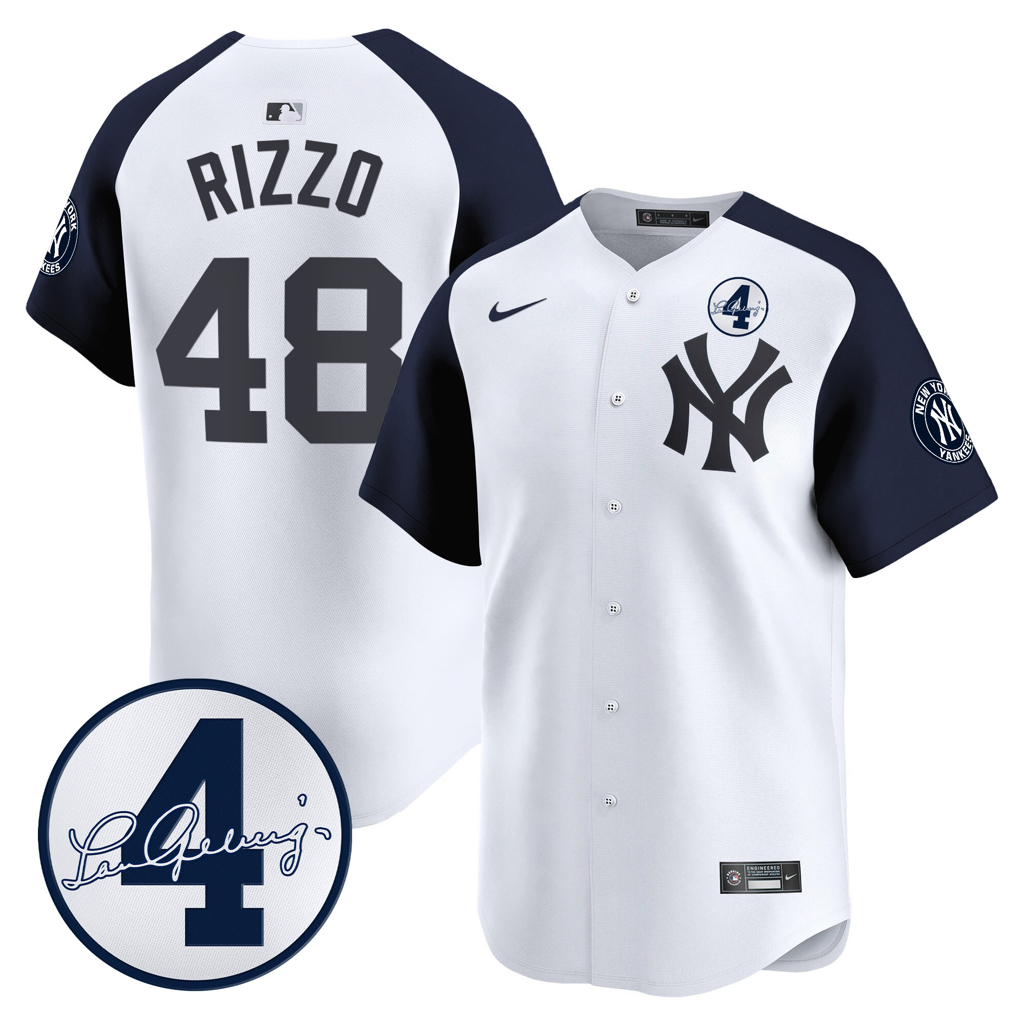 Men's New York Yankees Lou Gehrig Patch Vapor Premier Limited Jersey - All Stitched