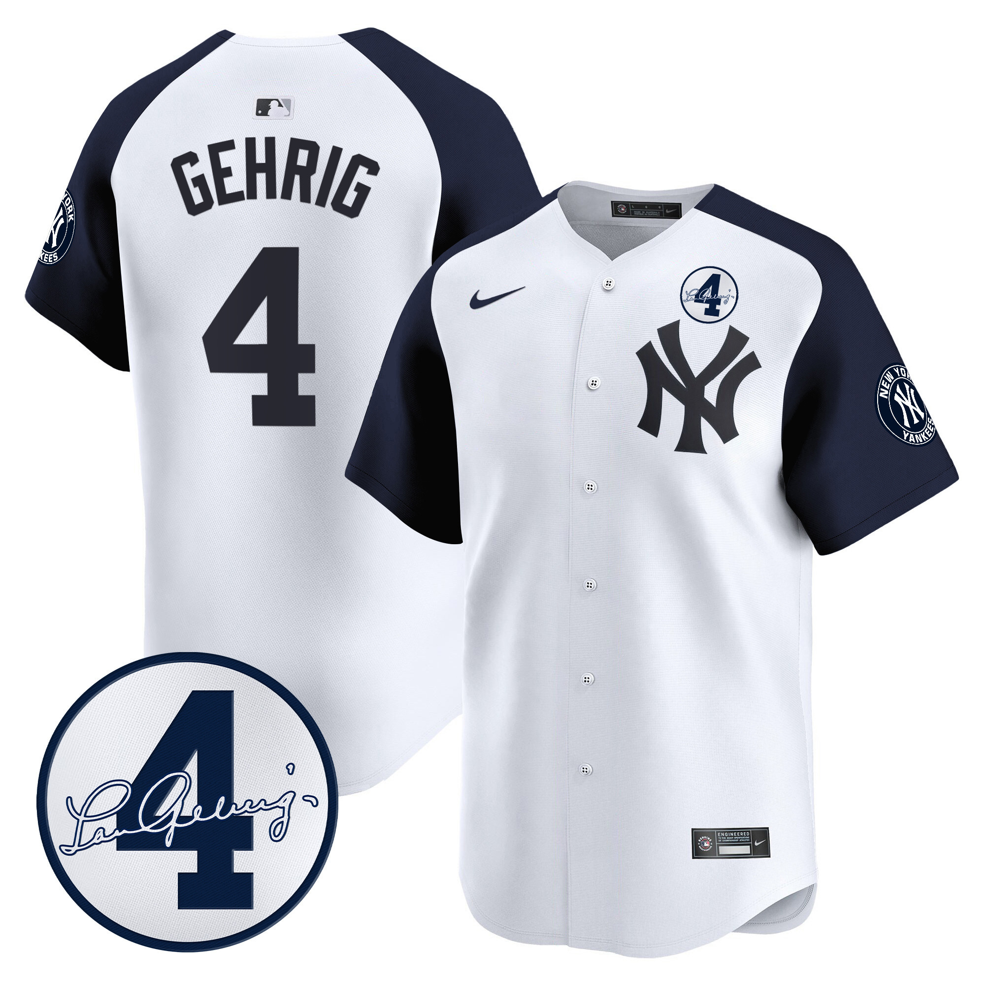 Men's New York Yankees Lou Gehrig Patch Vapor Premier Limited Jersey - All Stitched