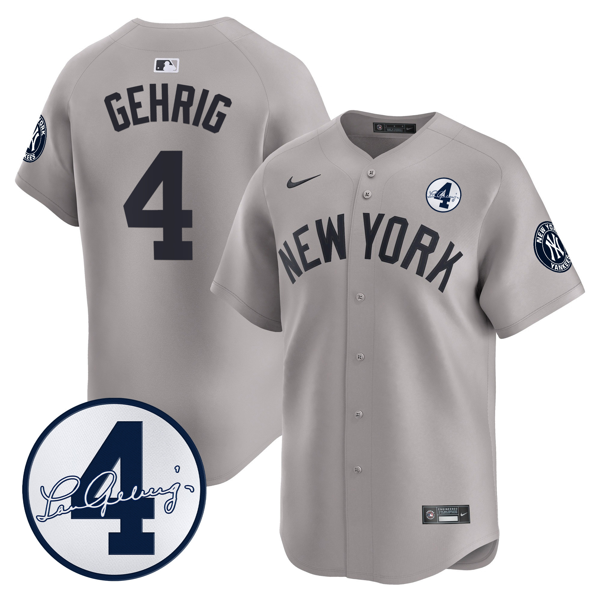 Men's New York Yankees Lou Gehrig Patch Vapor Premier Limited Jersey - All Stitched