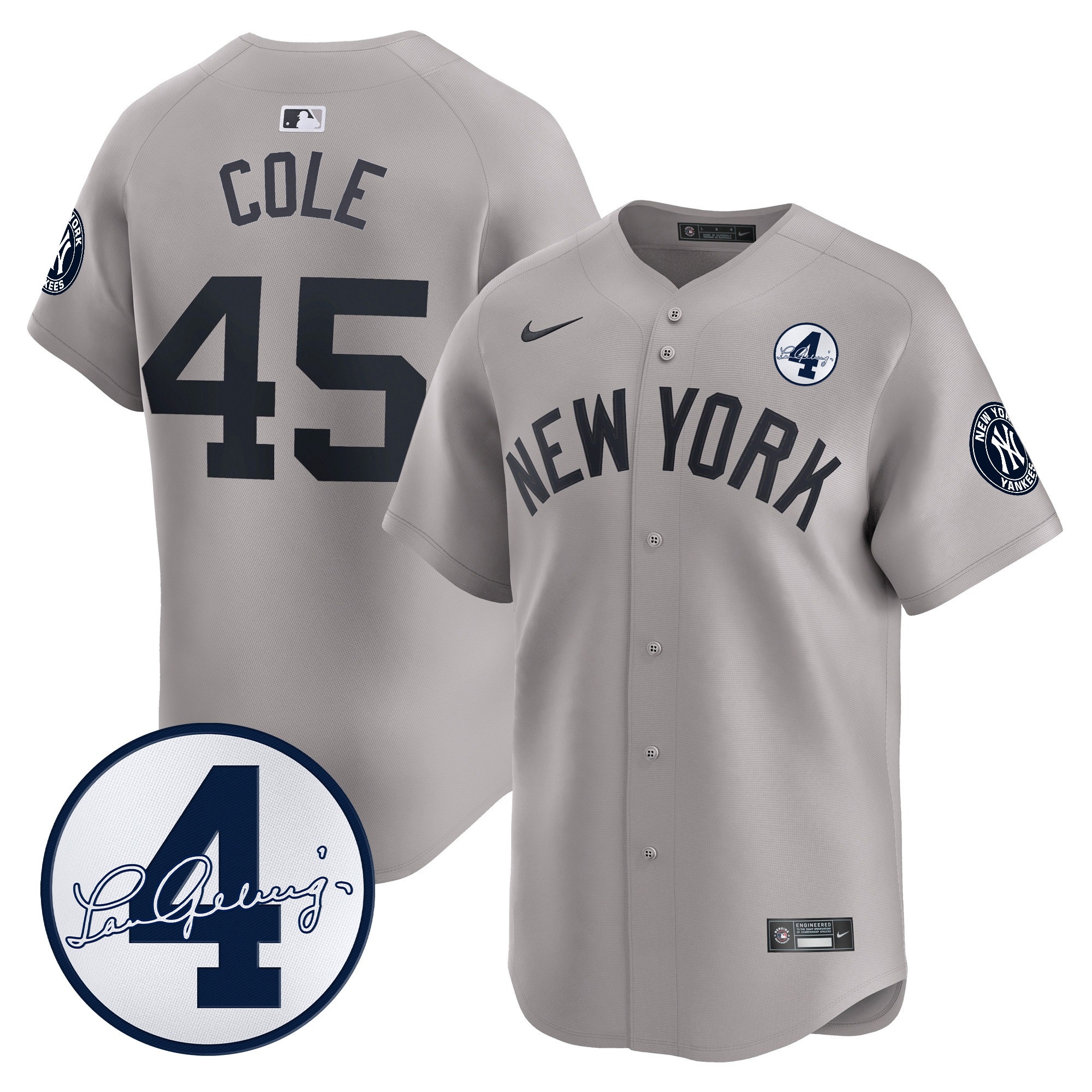 Men's New York Yankees Lou Gehrig Patch Vapor Premier Limited Jersey - All Stitched