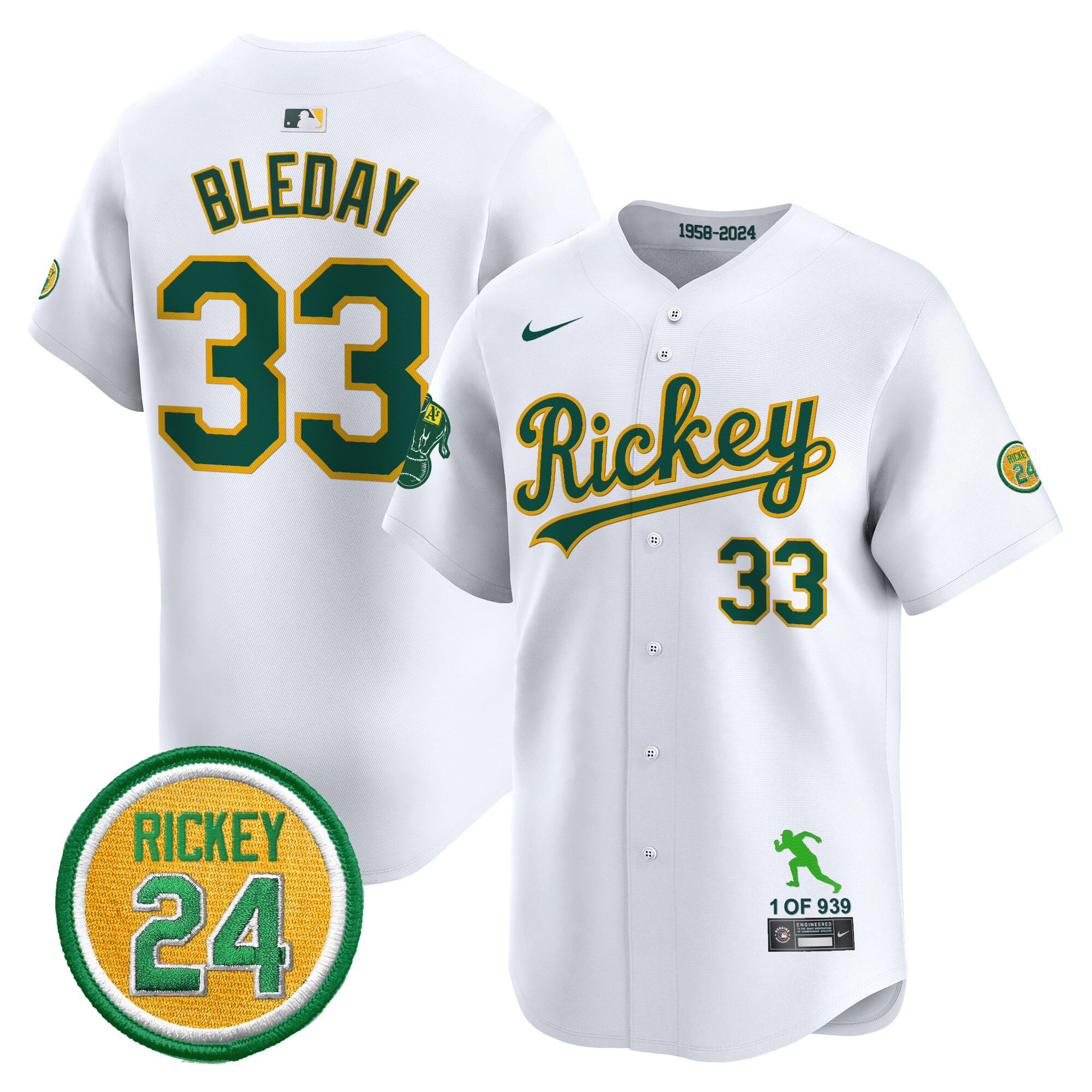 Men's Oakland Athletics Rickey Tribute style Vapor Premier Limited Jersey - All Stitched