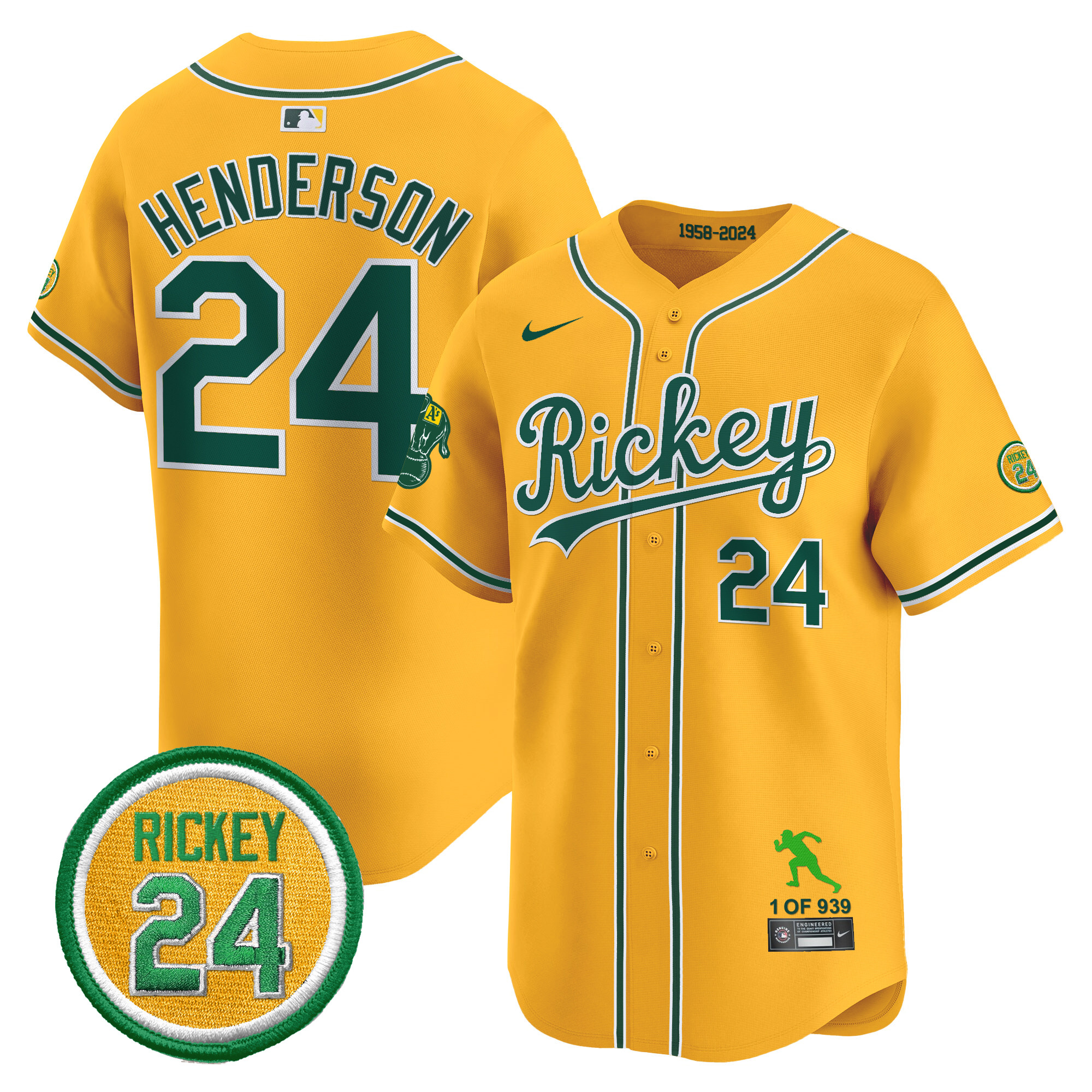 Men's Oakland Athletics Rickey Tribute style Vapor Premier Limited Jersey - All Stitched