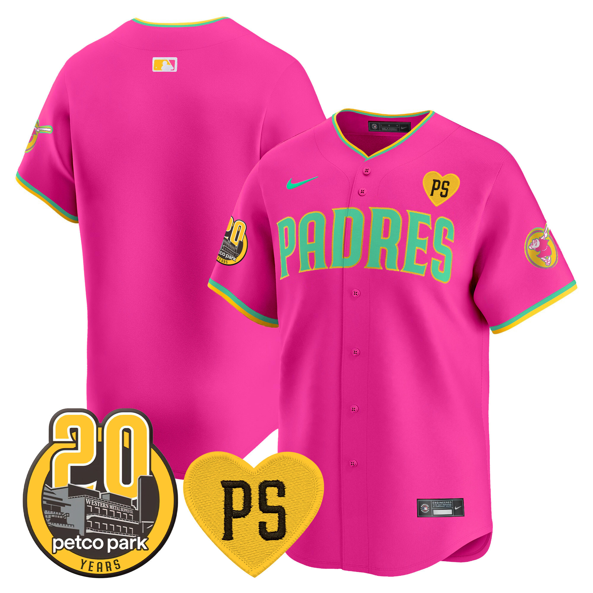 Men's Padres “For Peter” & Petco Park 20th Patch Vapor Premier Limited Jersey V2 – All Stitched
