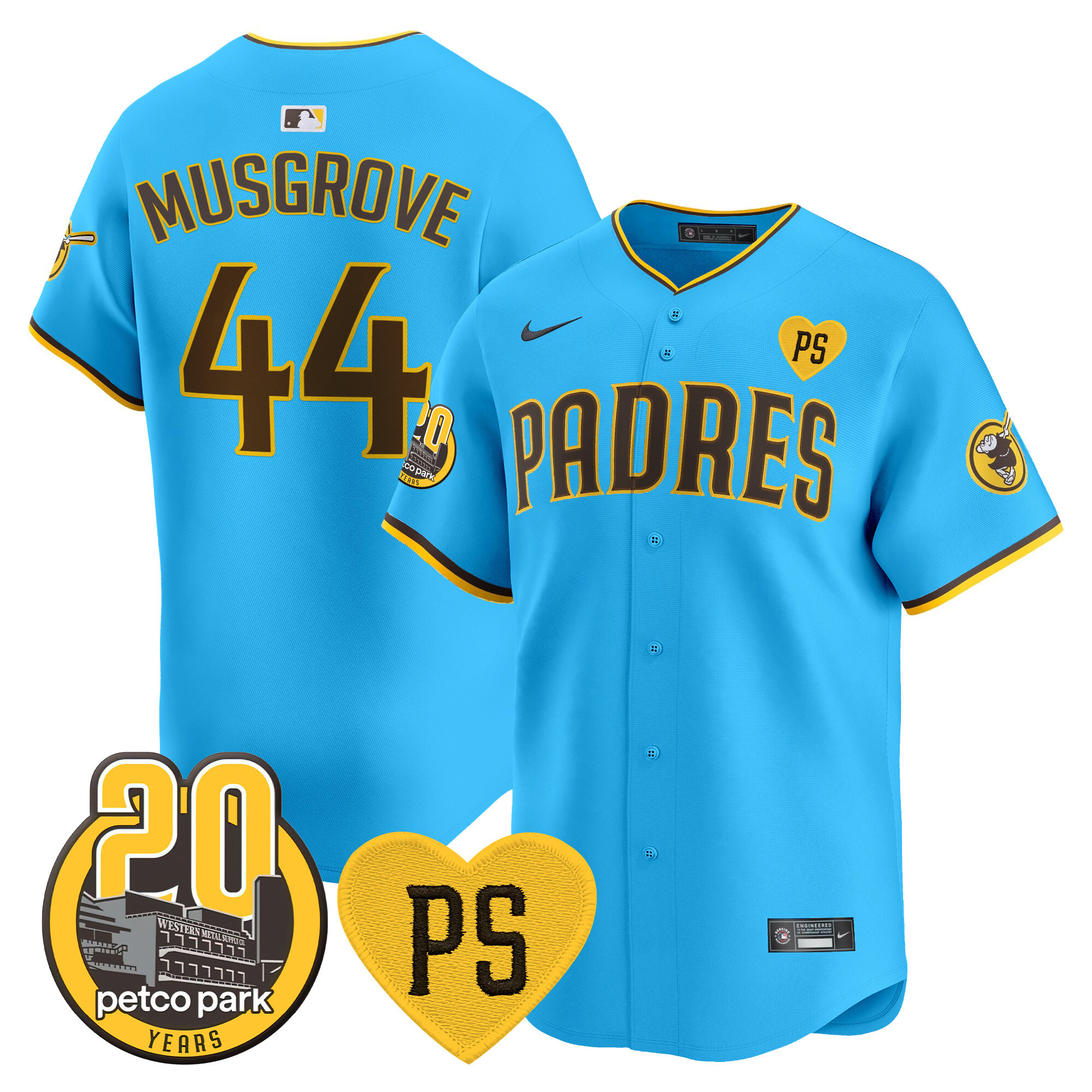 Men's Padres “For Peter” & Petco Park 20th Patch Vapor Premier Limited Jersey V2 – All Stitched
