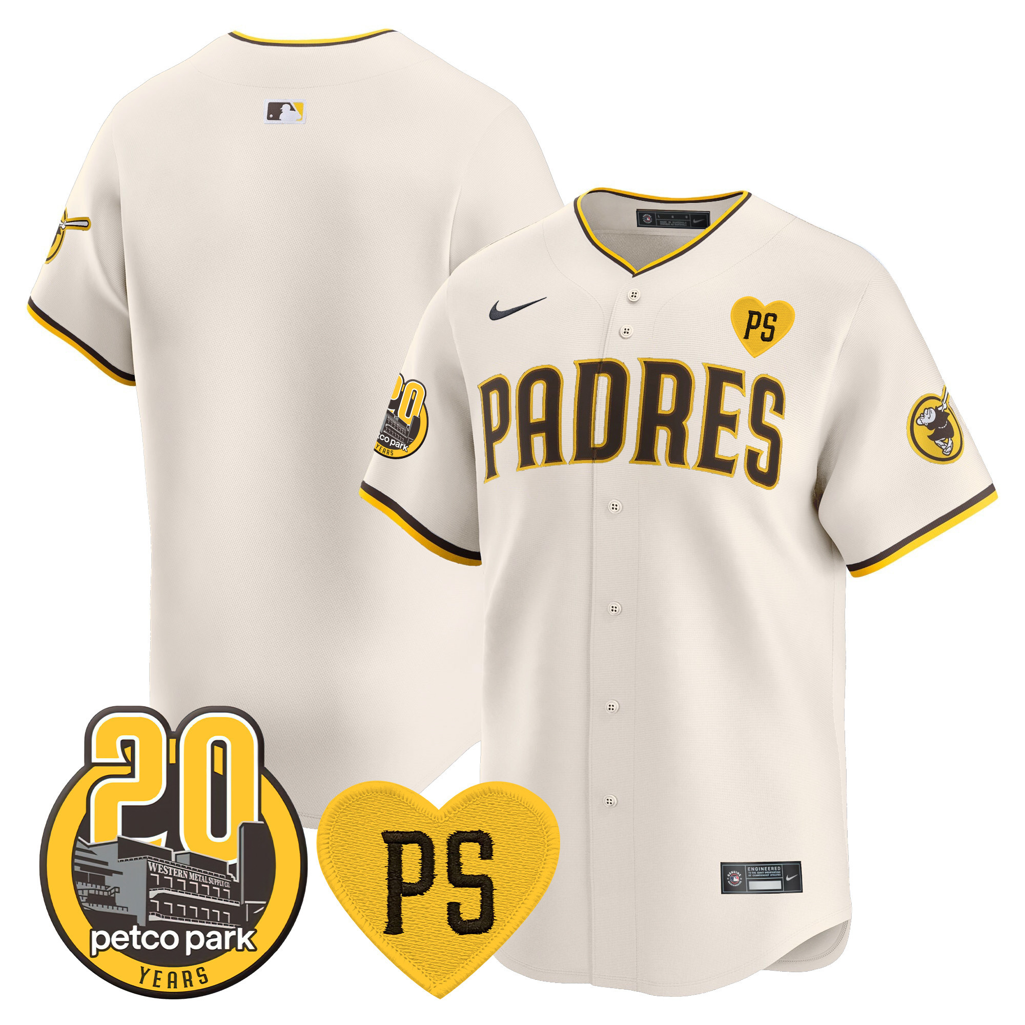 Men's Padres “For Peter” & Petco Park 20th Patch Vapor Premier Limited Jersey V2 – All Stitched