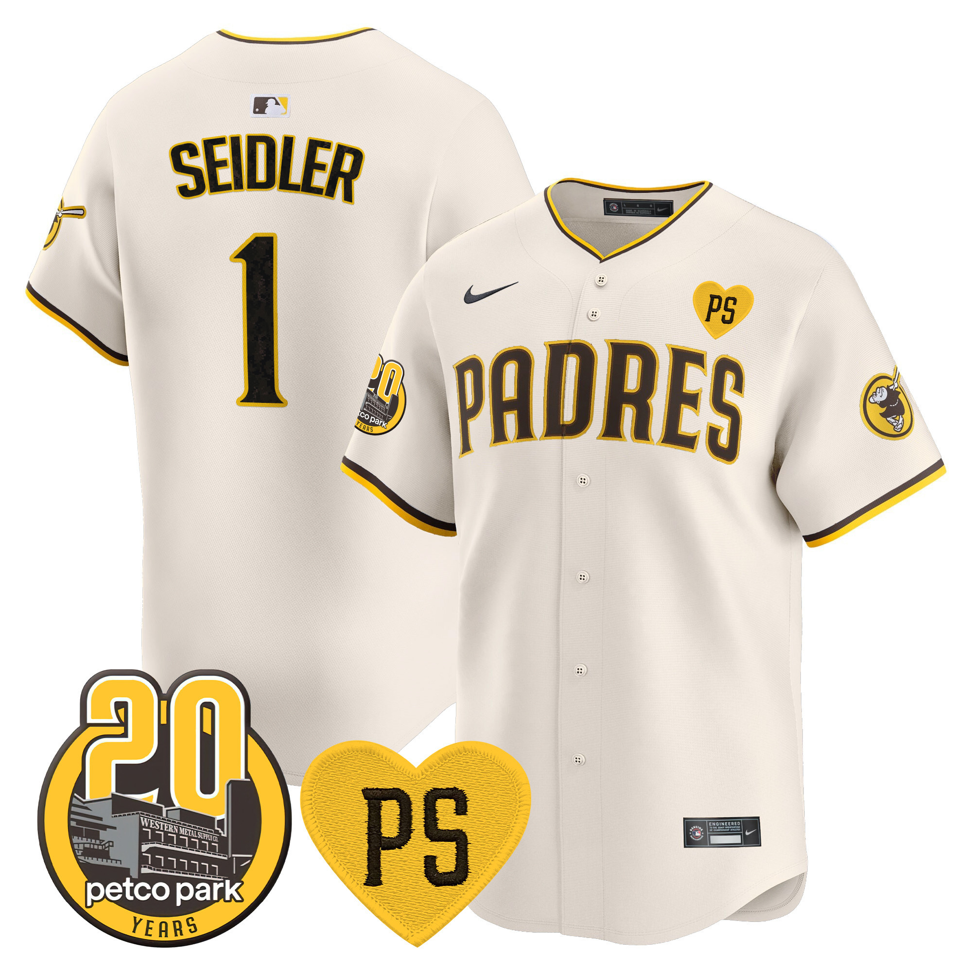 Men's Padres “For Peter” & Petco Park 20th Patch Vapor Premier Limited Jersey V2 – All Stitched
