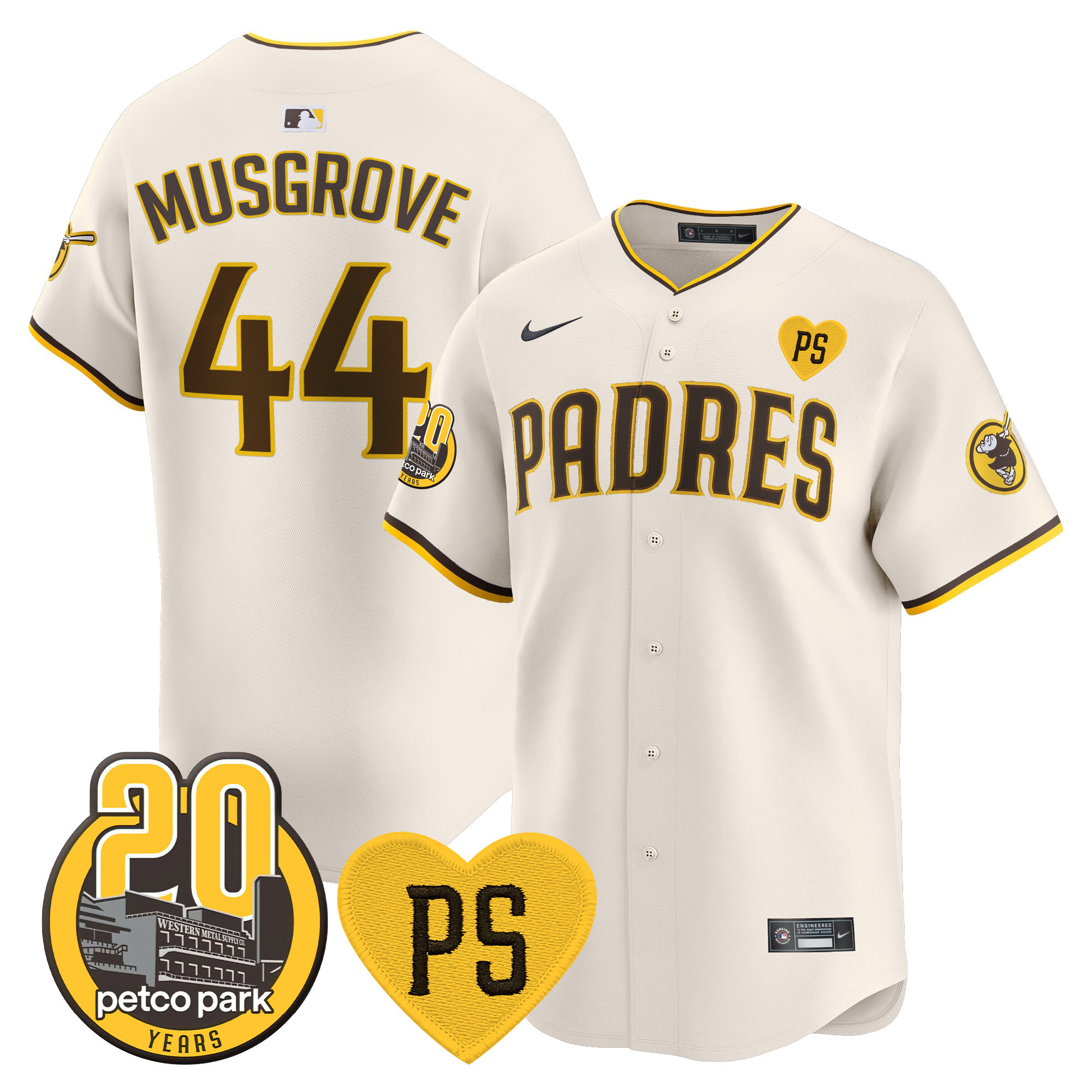 Men's Padres “For Peter” & Petco Park 20th Patch Vapor Premier Limited Jersey V2 – All Stitched