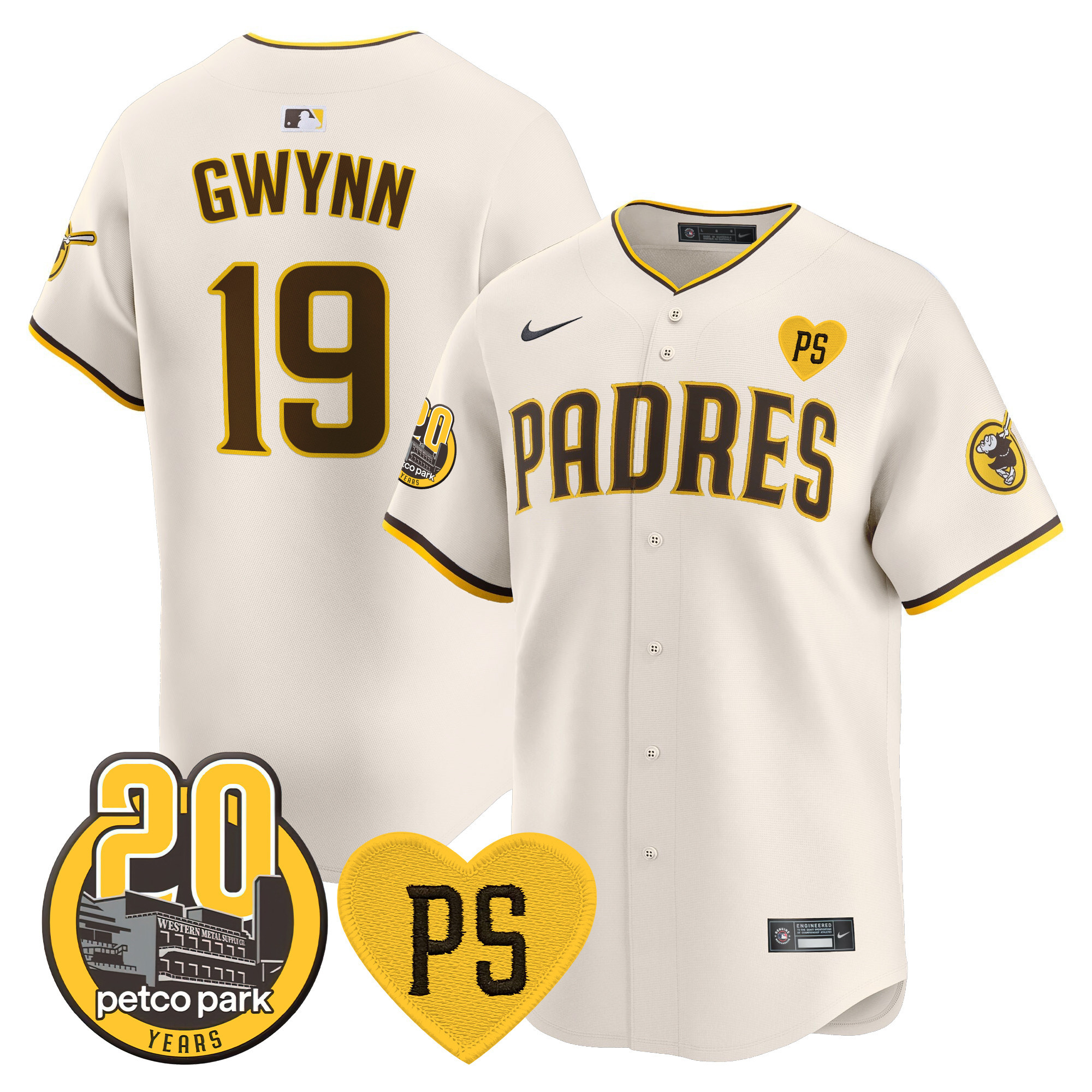 Men's Padres “For Peter” & Petco Park 20th Patch Vapor Premier Limited Jersey V2 – All Stitched