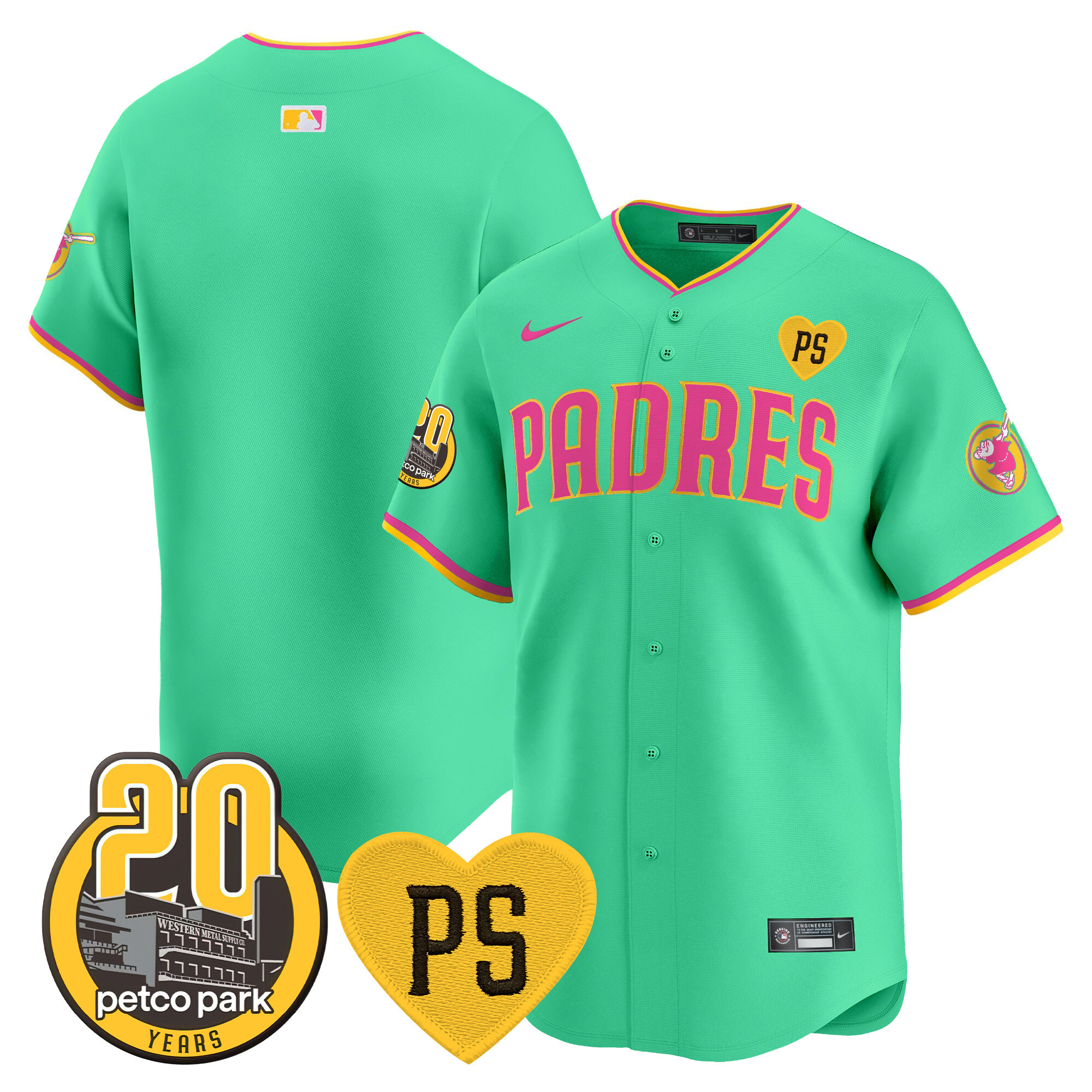 Men's Padres “For Peter” & Petco Park 20th Patch Vapor Premier Limited Jersey V2 – All Stitched