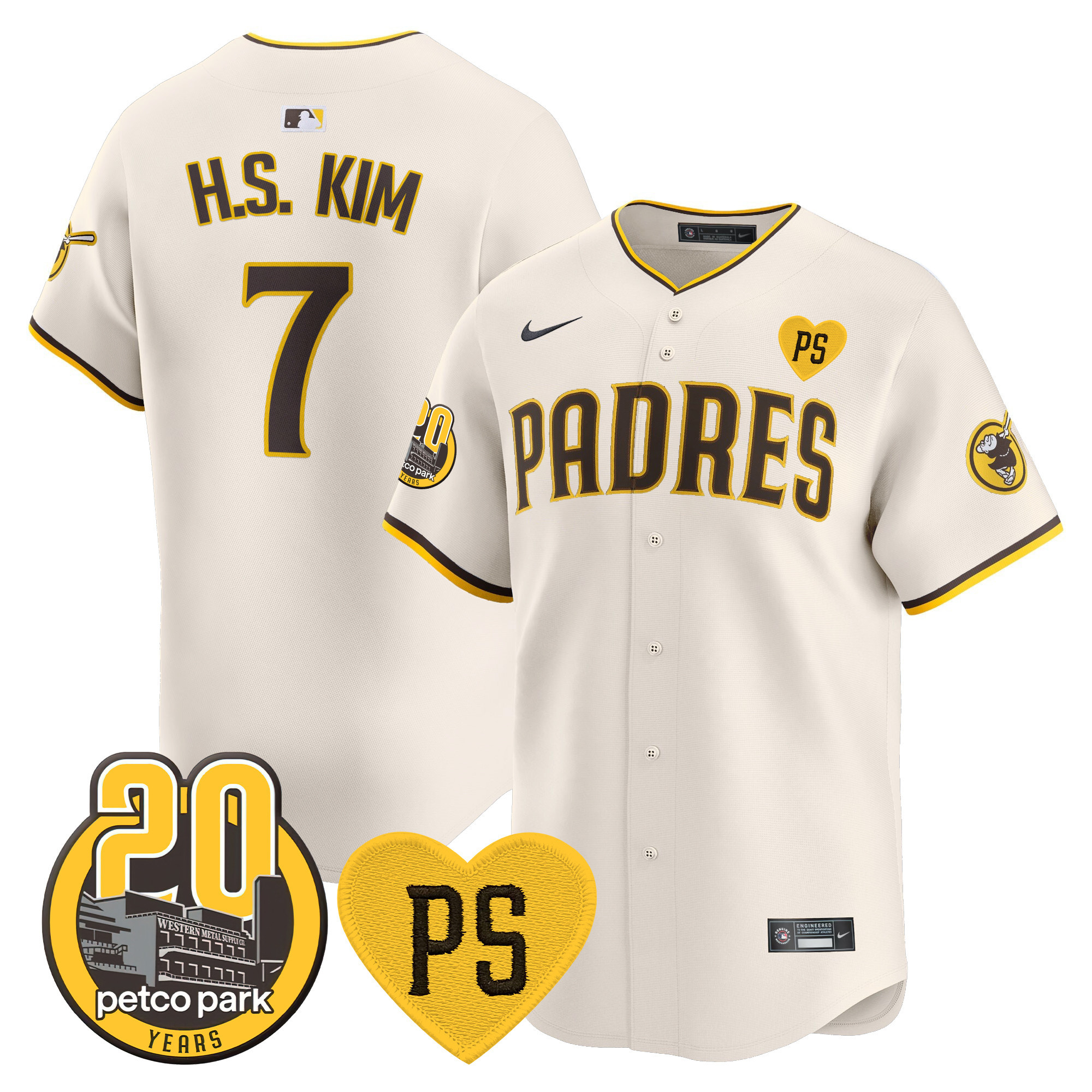 Men's Padres “For Peter” & Petco Park 20th Patch Vapor Premier Limited Jersey V2 – All Stitched