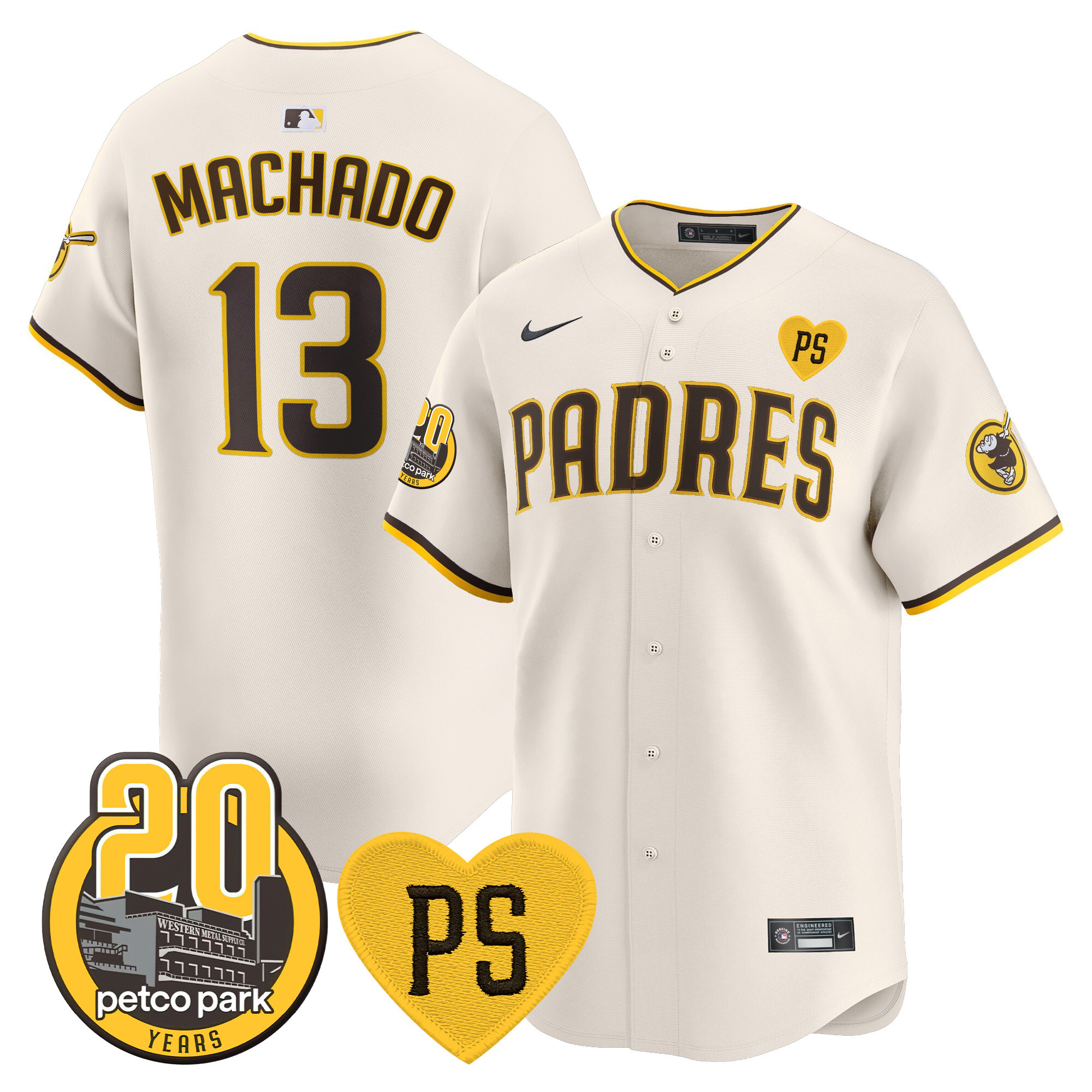 Men's Padres “For Peter” & Petco Park 20th Patch Vapor Premier Limited Jersey V2 – All Stitched