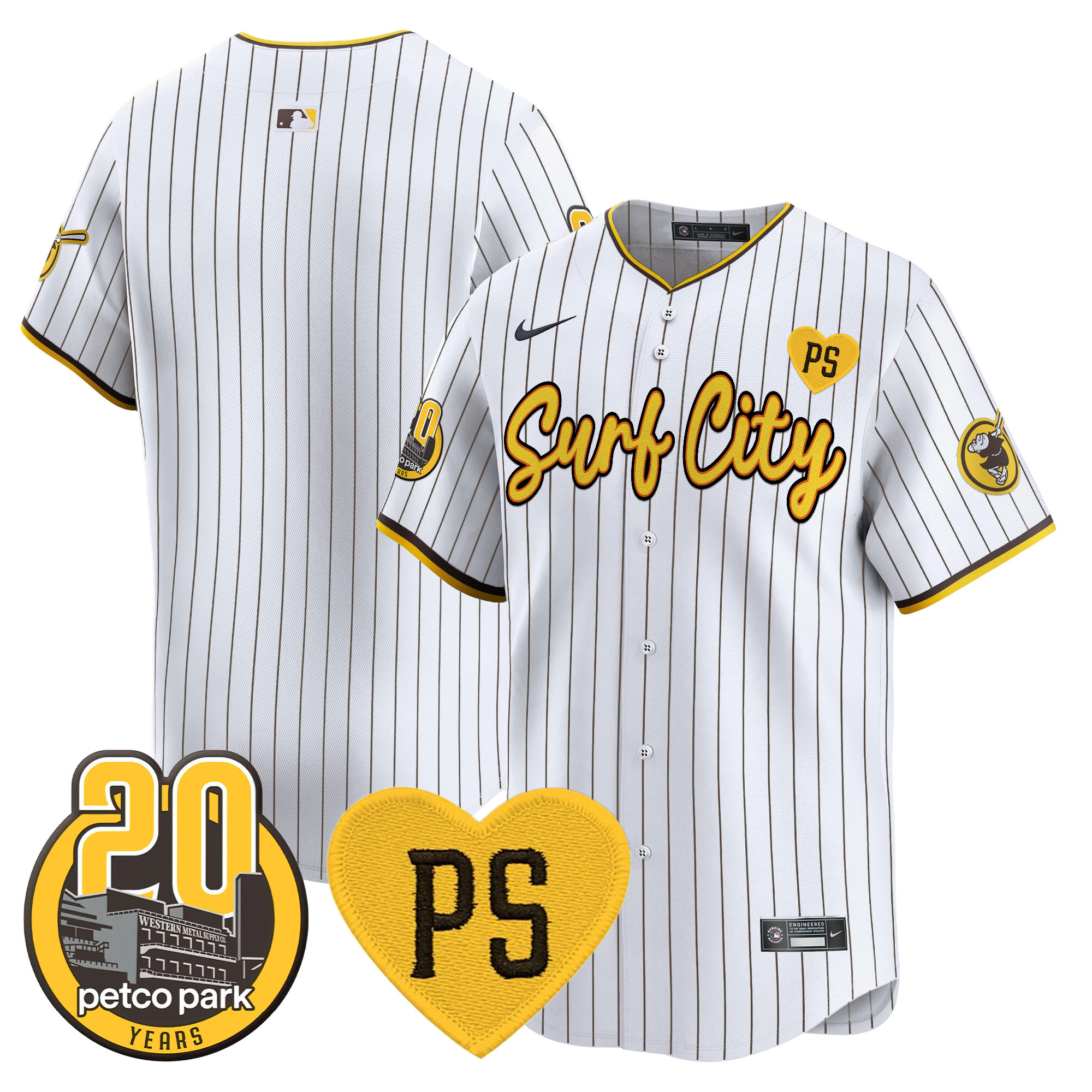Men's Padres “For Peter” & Petco Park 20th Patch Vapor Premier Limited Jersey V3 - All Stitched