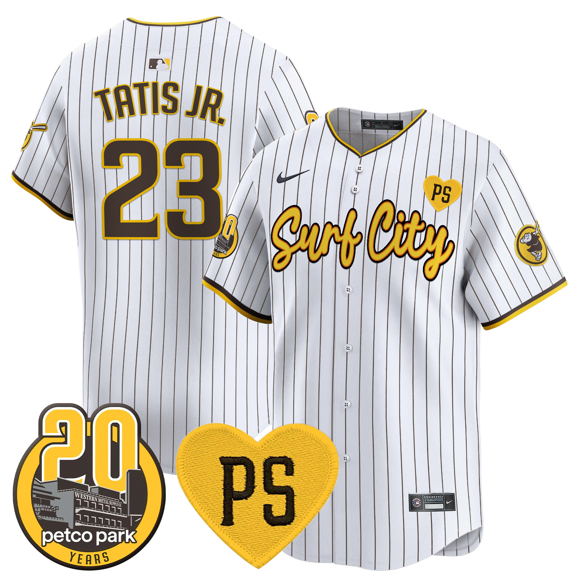 Men's Padres “For Peter” & Petco Park 20th Patch Vapor Premier Limited Jersey V3 - All Stitched