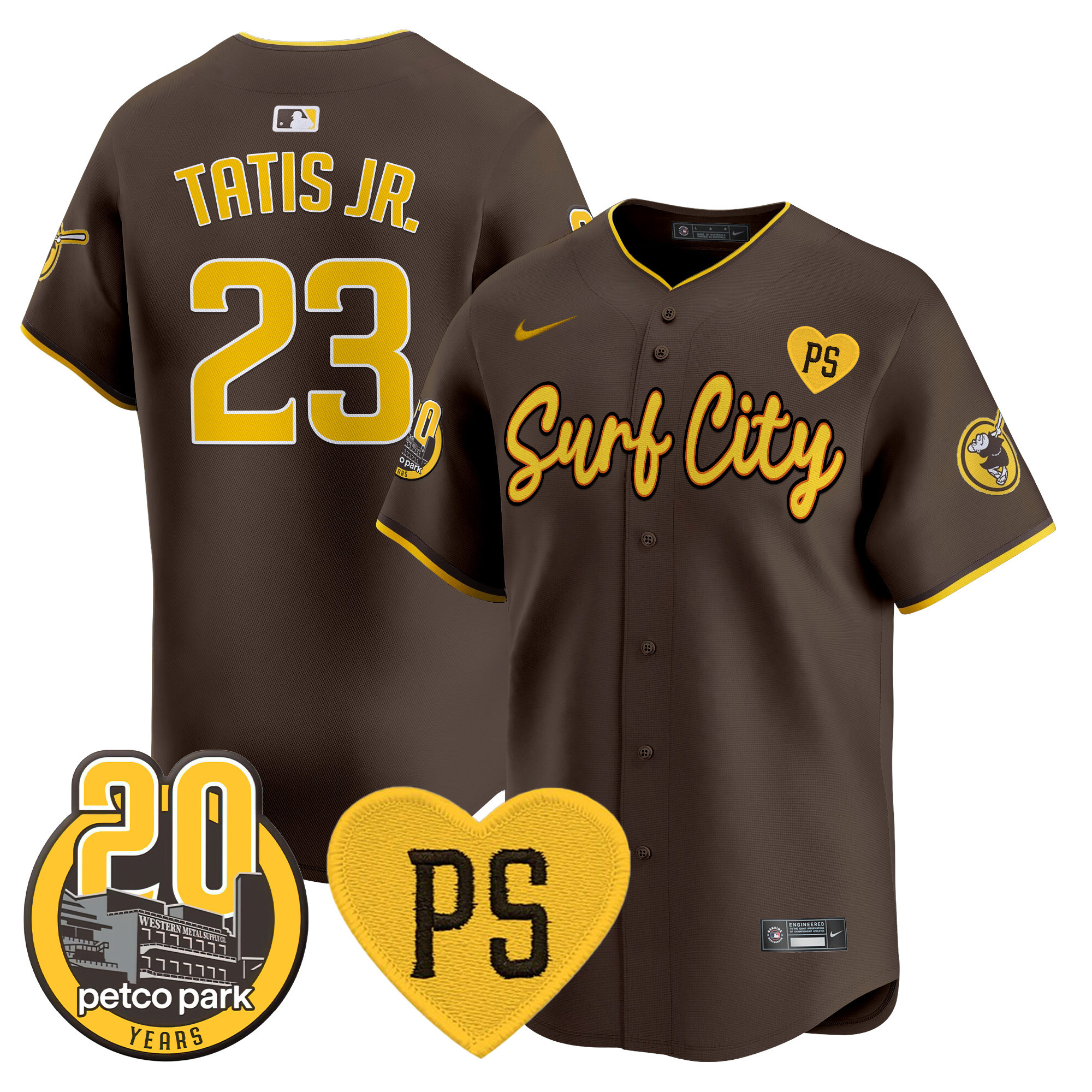 Men's Padres “For Peter” & Petco Park 20th Patch Vapor Premier Limited Jersey V3 - All Stitched