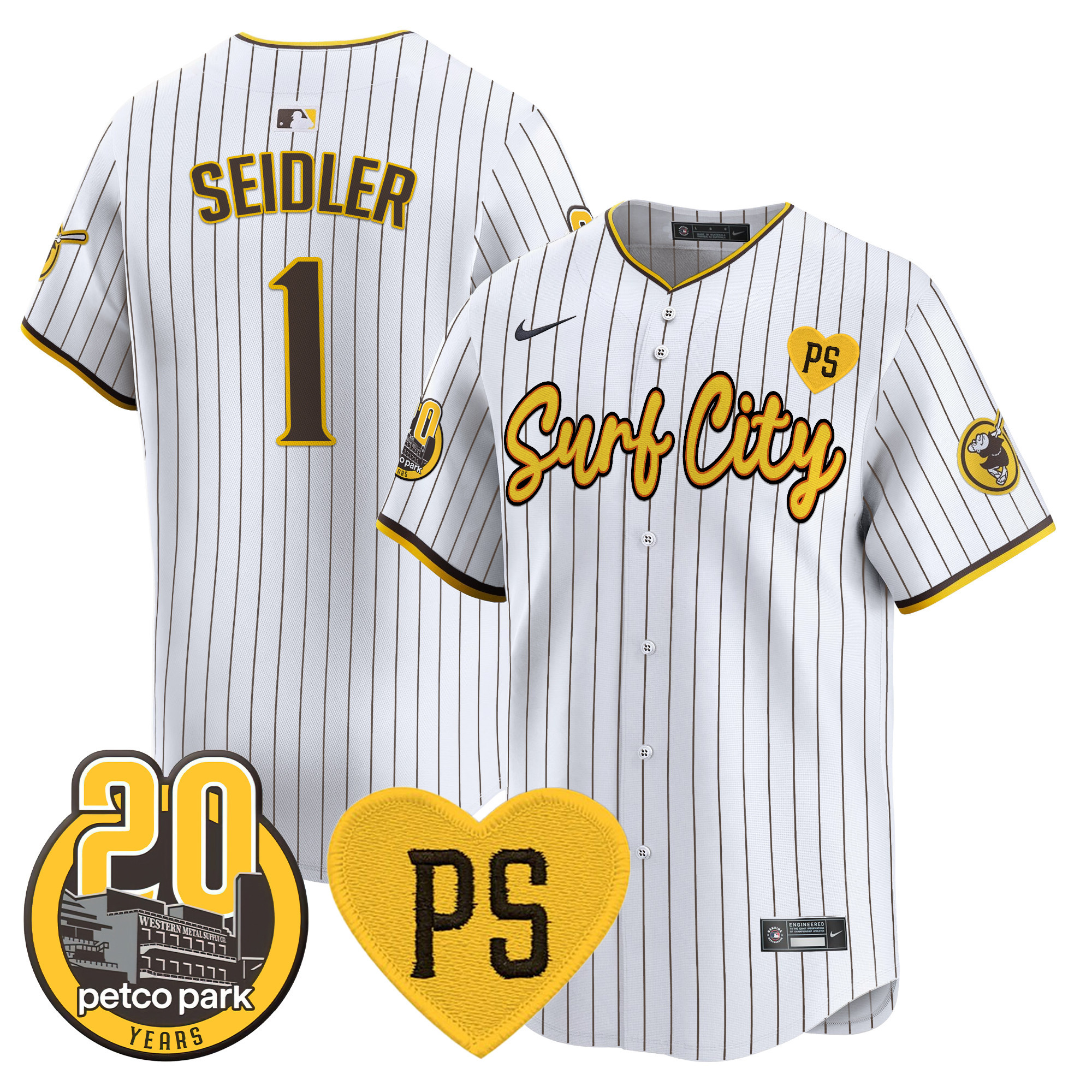 Men's Padres “For Peter” & Petco Park 20th Patch Vapor Premier Limited Jersey V3 - All Stitched