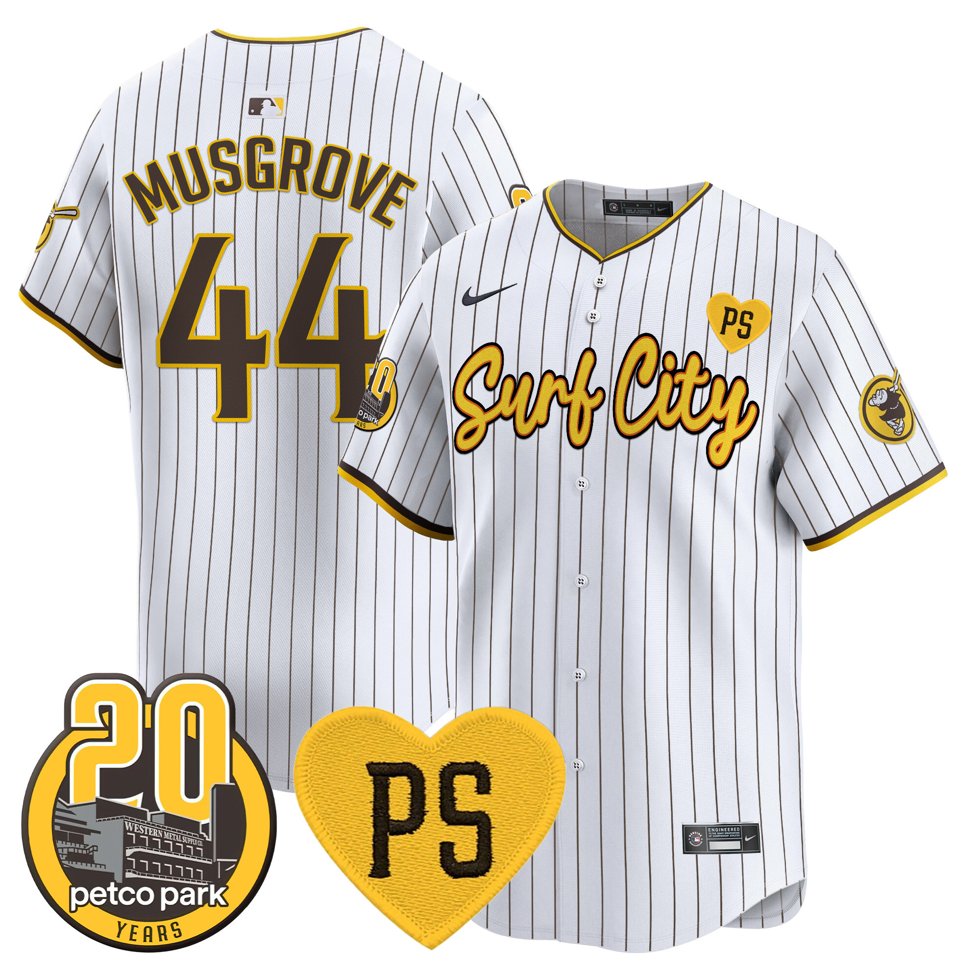 Men's Padres “For Peter” & Petco Park 20th Patch Vapor Premier Limited Jersey V3 - All Stitched