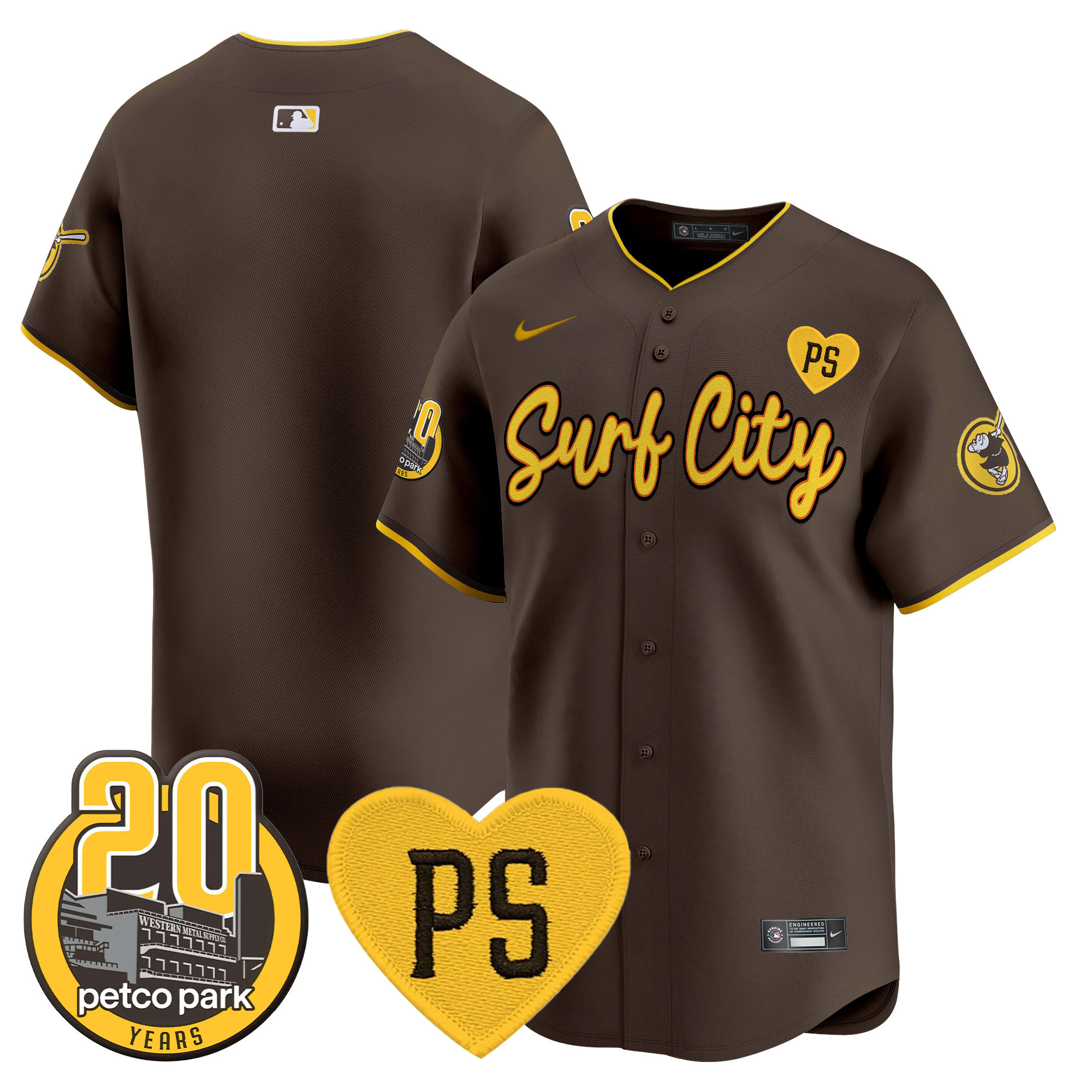 Men's Padres “For Peter” & Petco Park 20th Patch Vapor Premier Limited Jersey V3 - All Stitched