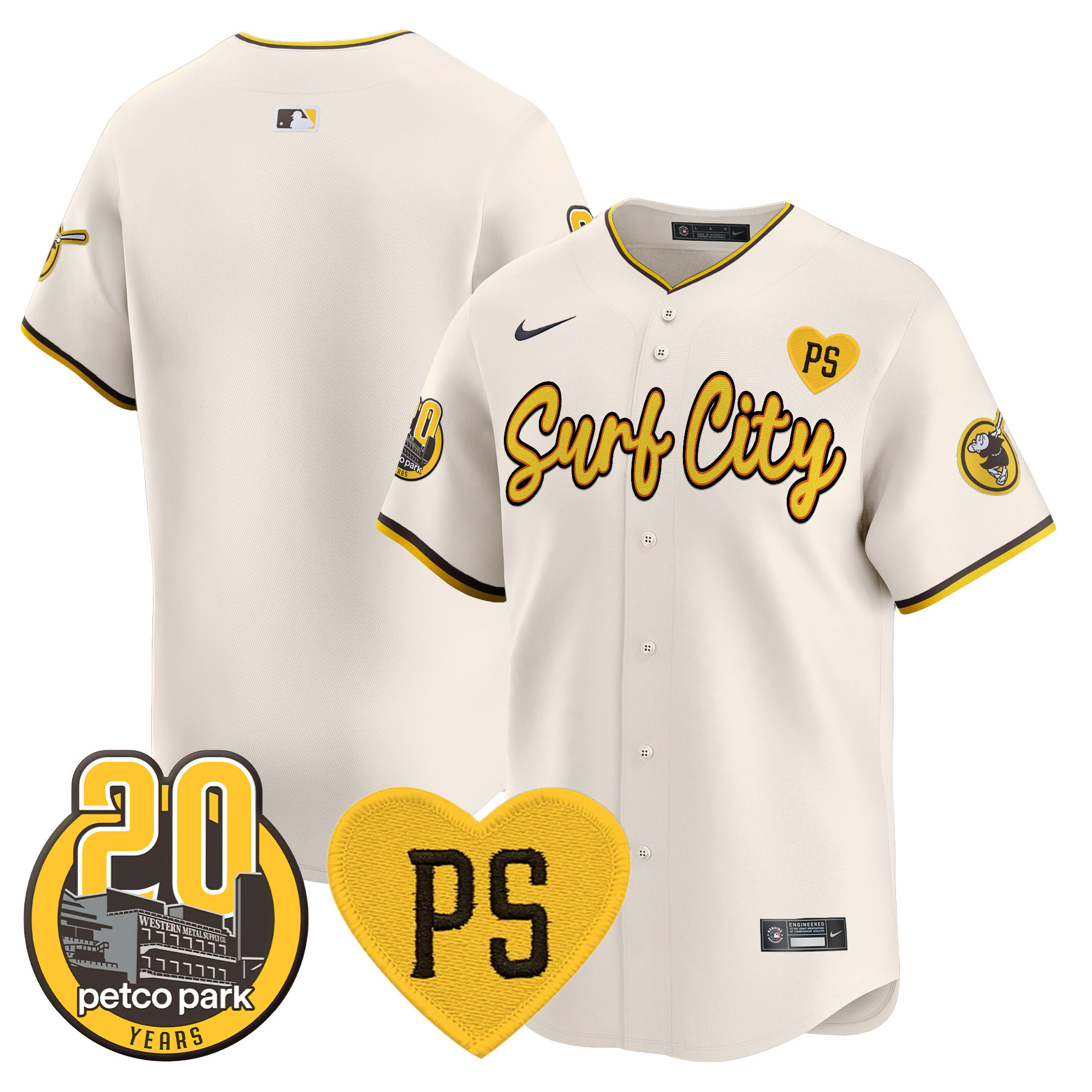 Men's Padres “For Peter” & Petco Park 20th Patch Vapor Premier Limited Jersey V3 - All Stitched