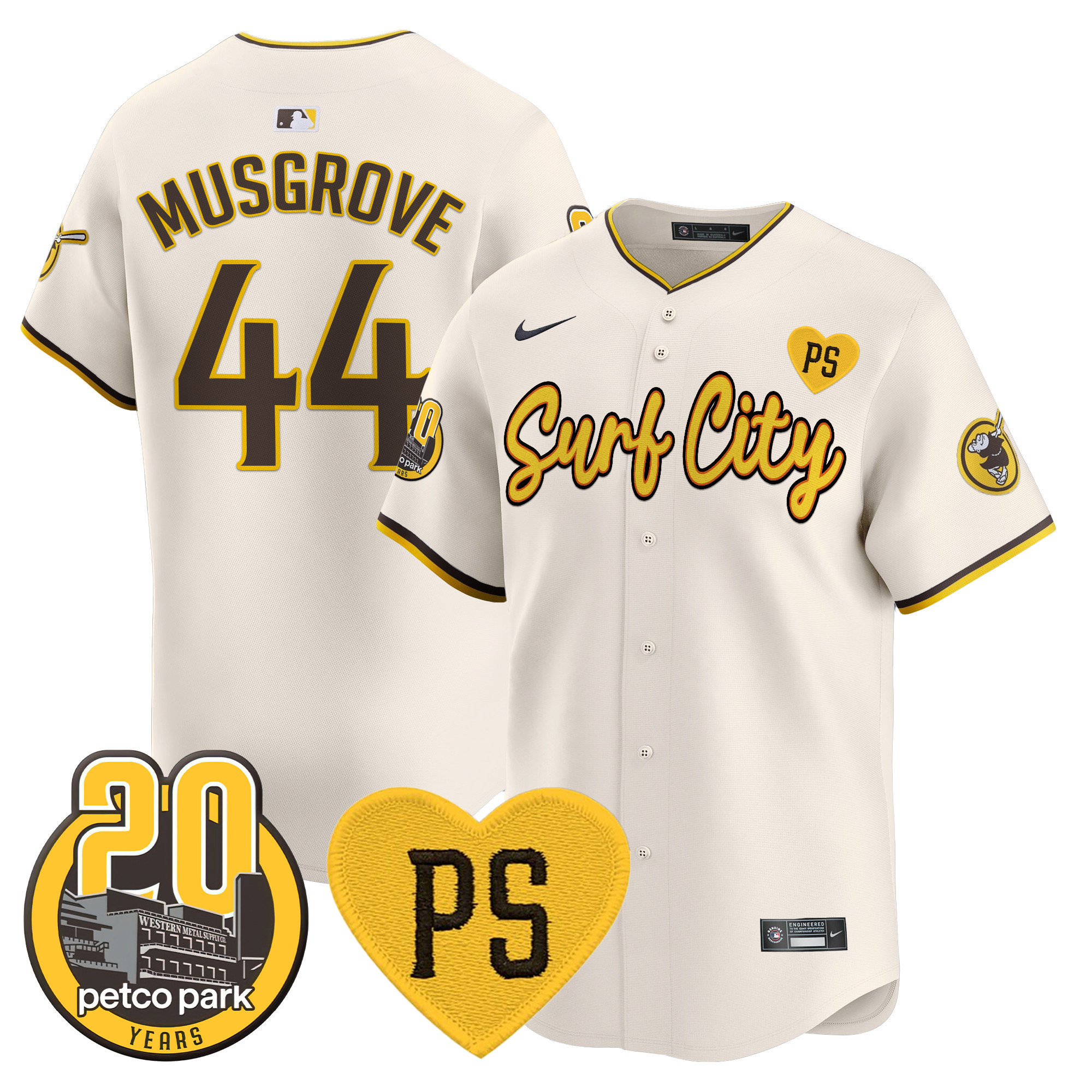 Men's Padres “For Peter” & Petco Park 20th Patch Vapor Premier Limited Jersey V3 - All Stitched