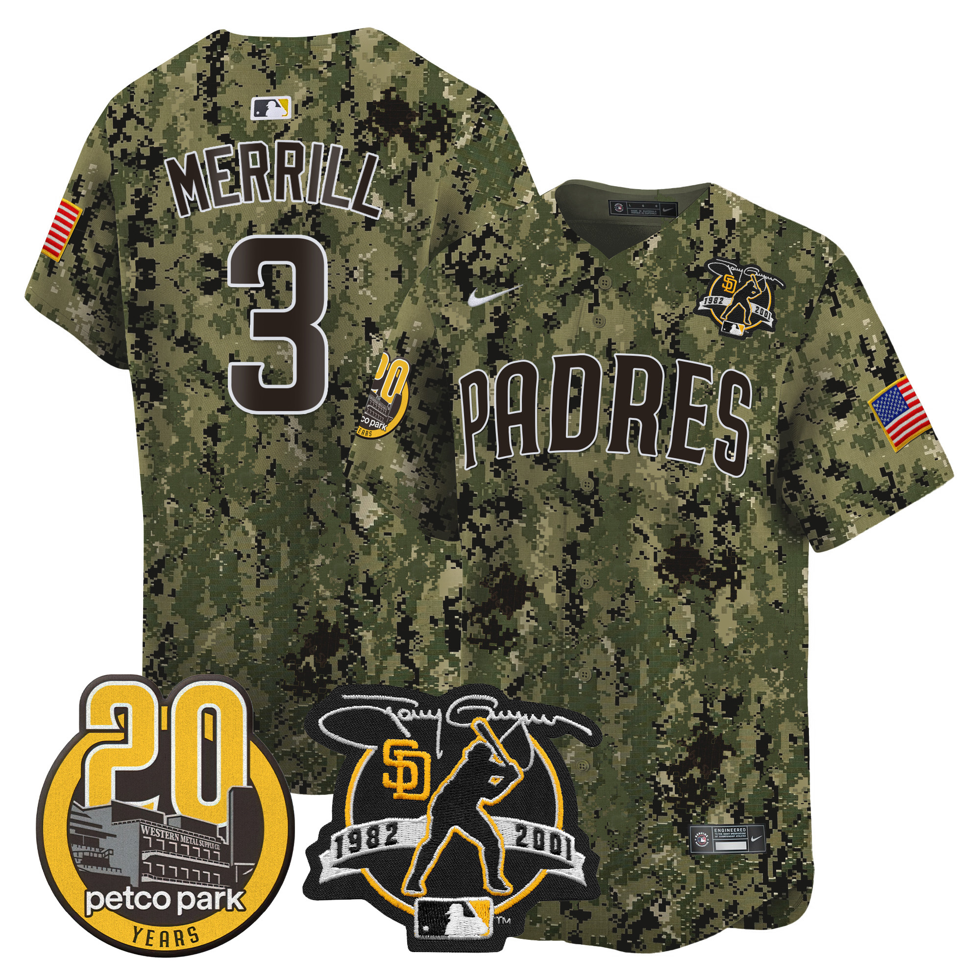 Men's Padres Tony Gwynn & Petco Park 20th Patch USMC Vapor Premier Limited Jersey – All Stitched