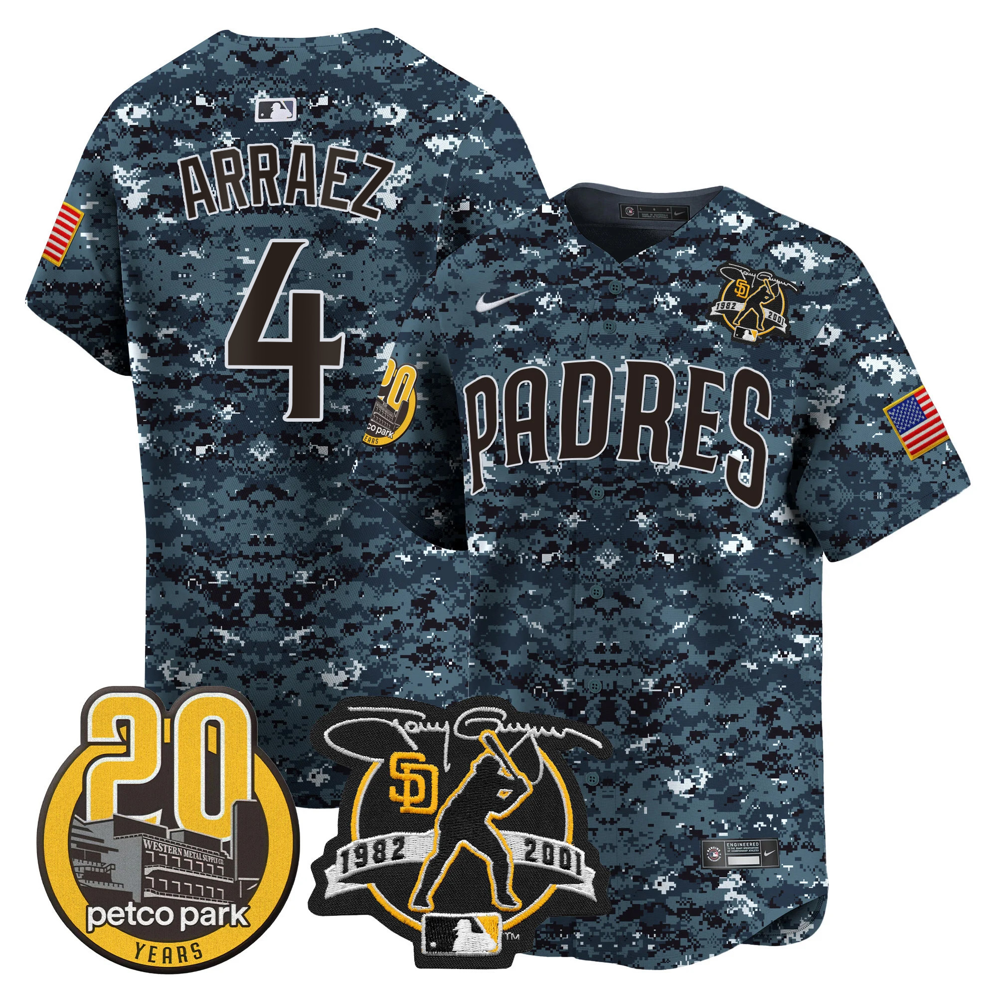 Men's Padres Tony Gwynn & Petco Park 20th Patch USMC Vapor Premier Limited Jersey – All Stitched