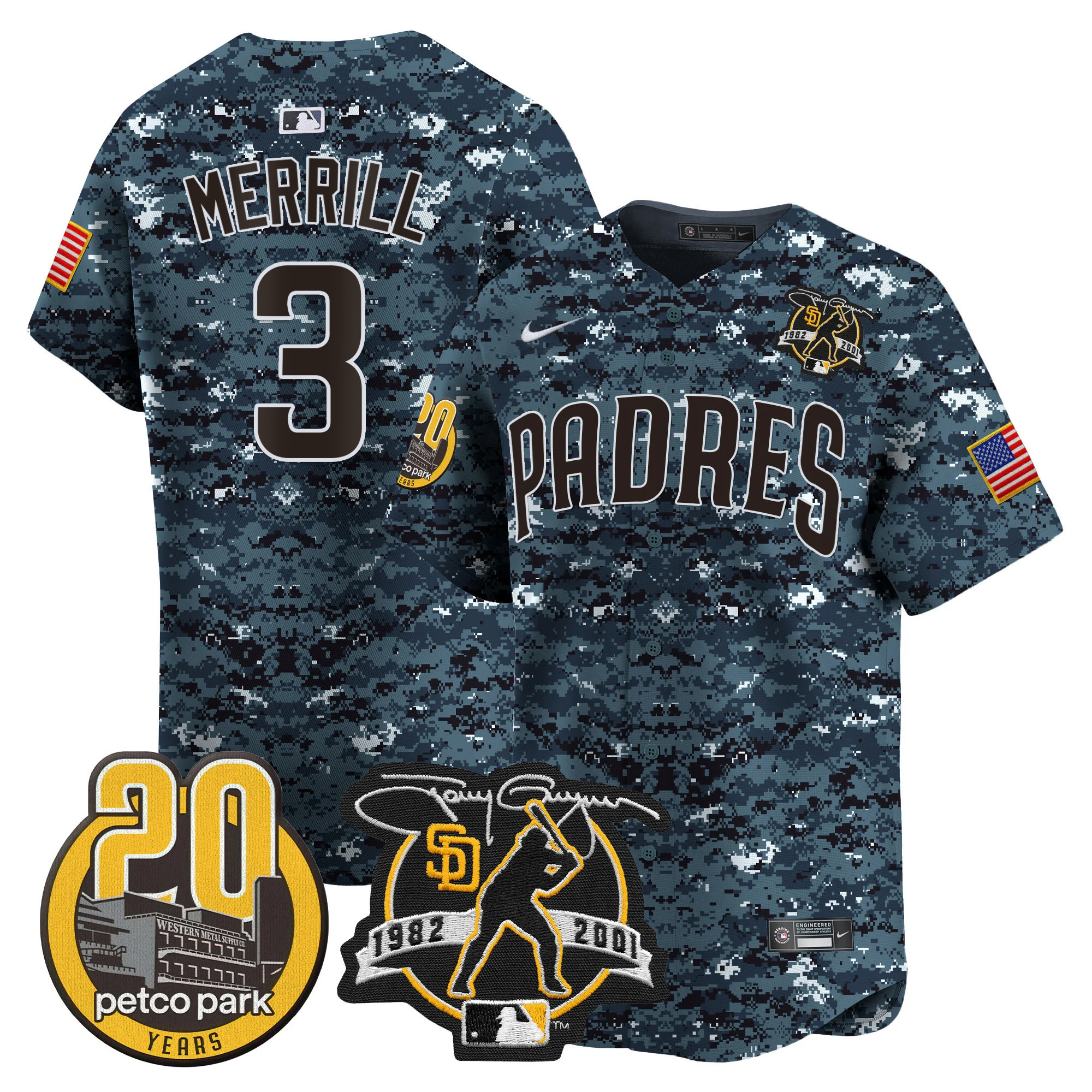 Men's Padres Tony Gwynn & Petco Park 20th Patch USMC Vapor Premier Limited Jersey – All Stitched