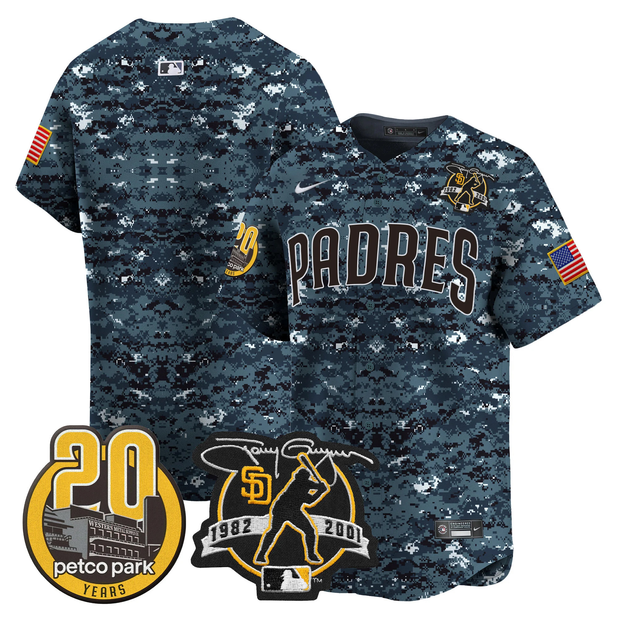 Men's Padres Tony Gwynn & Petco Park 20th Patch USMC Vapor Premier Limited Jersey – All Stitched