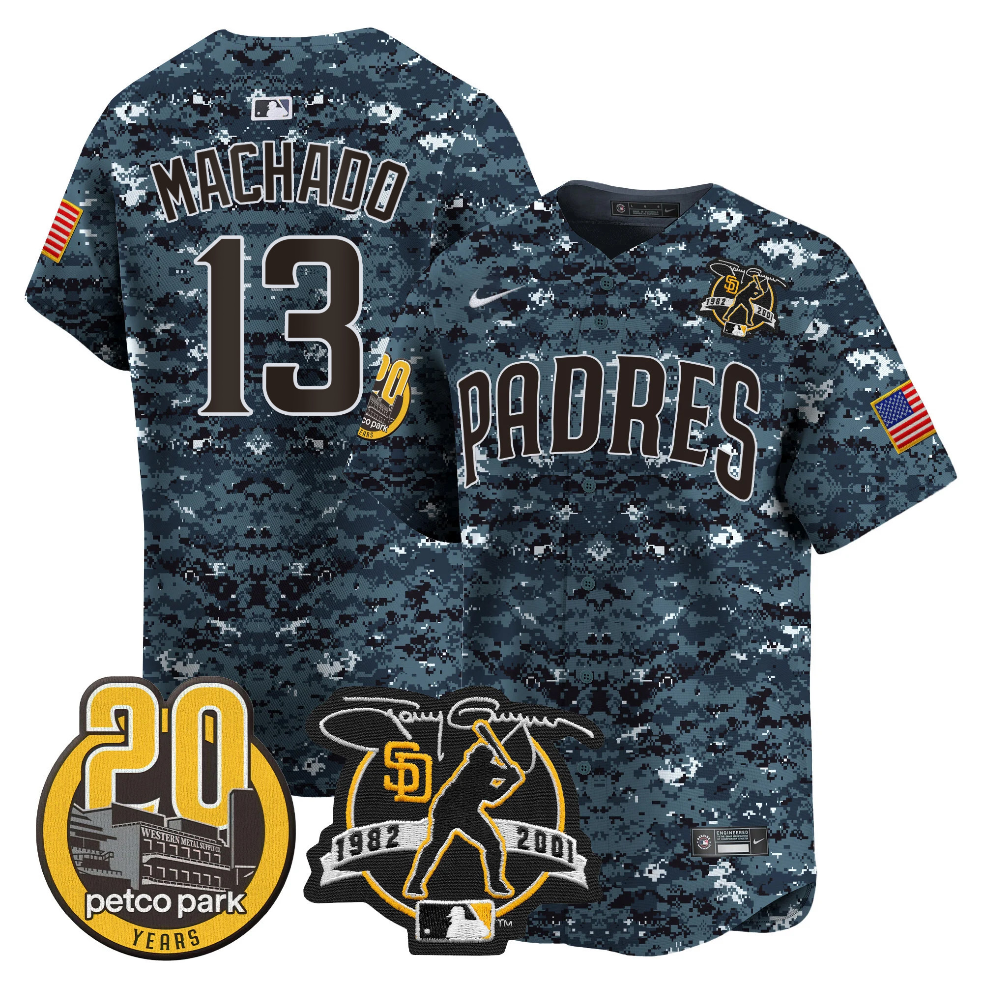 Men's Padres Tony Gwynn & Petco Park 20th Patch USMC Vapor Premier Limited Jersey – All Stitched