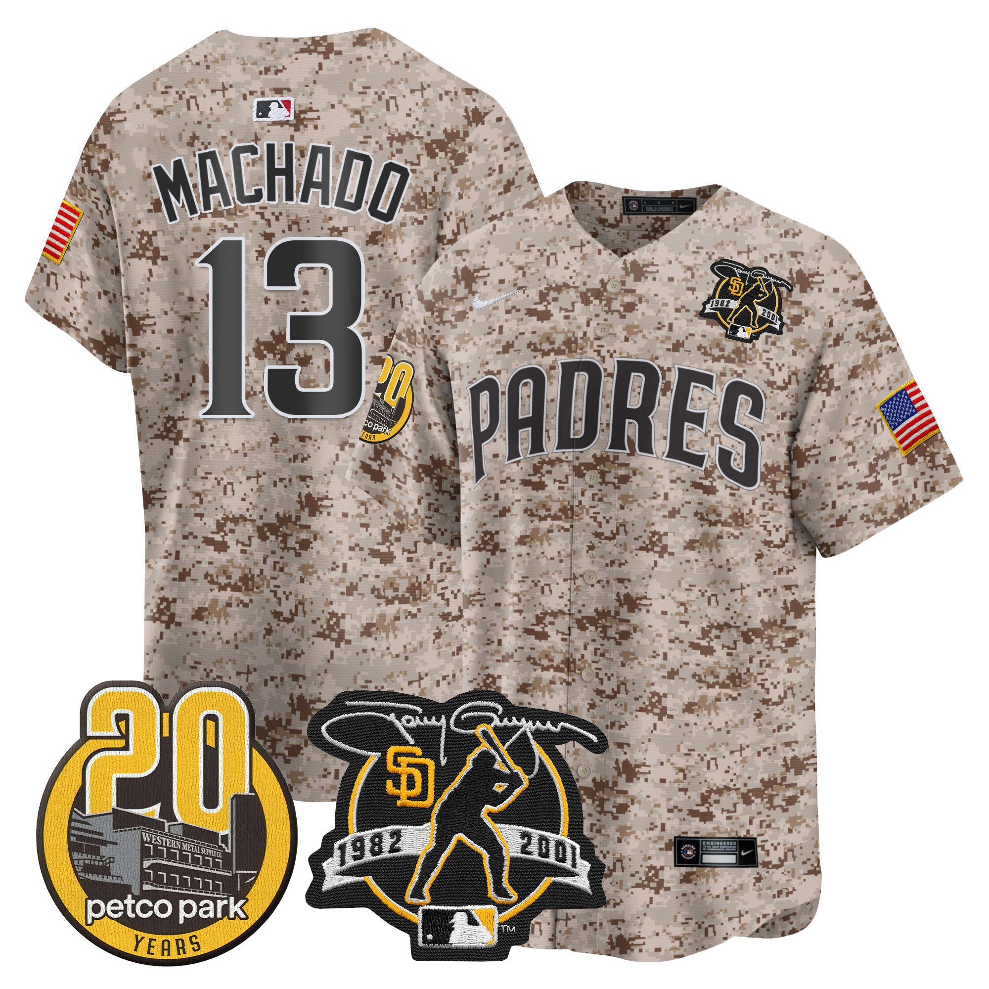 Men's Padres Tony Gwynn & Petco Park 20th Patch USMC Vapor Premier Limited Jersey – All Stitched