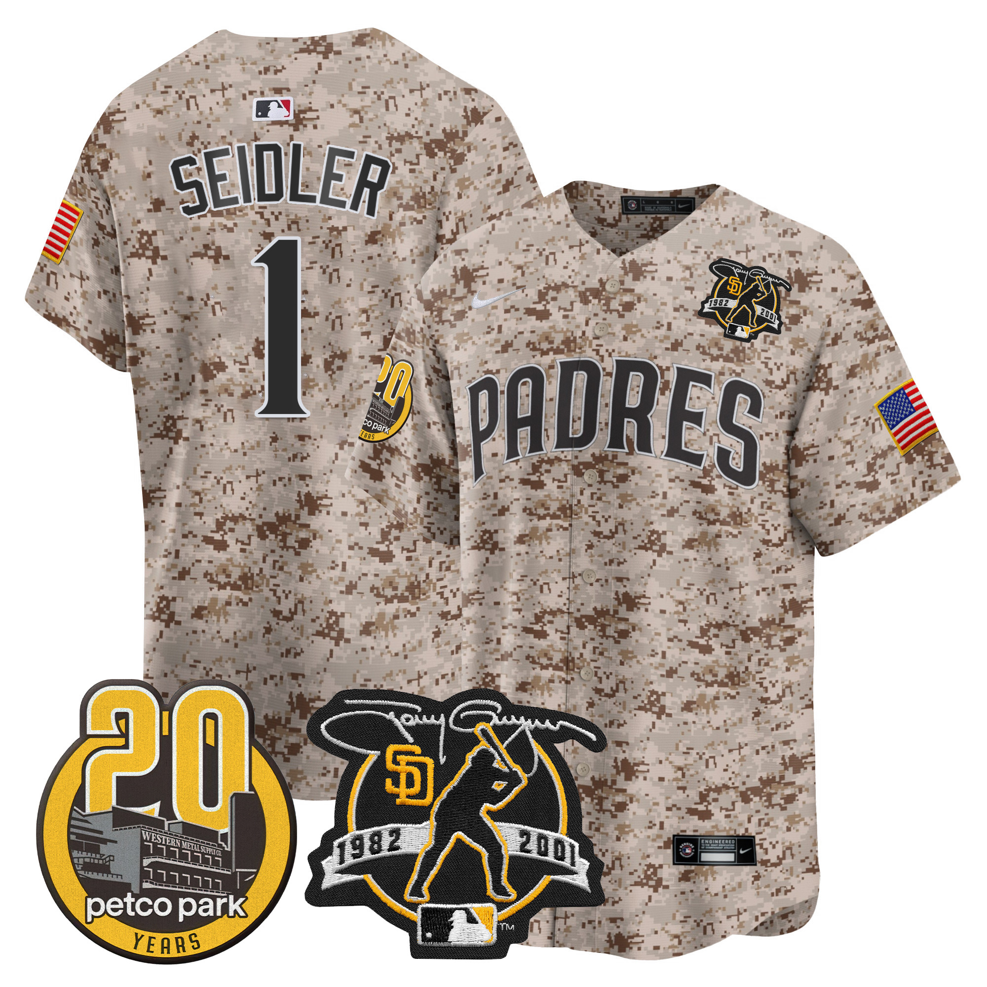 Men's Padres Tony Gwynn & Petco Park 20th Patch USMC Vapor Premier Limited Jersey – All Stitched