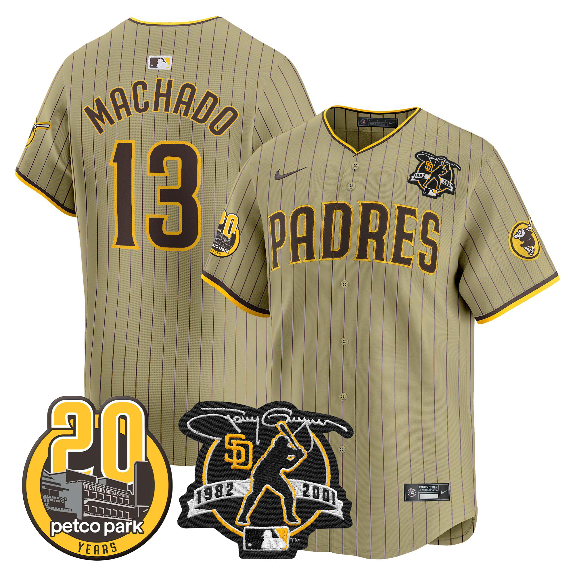 Men's Padres Tony Gwynn & Petco Park 20th Patch Vapor Premier Limited Jersey – All Stitched