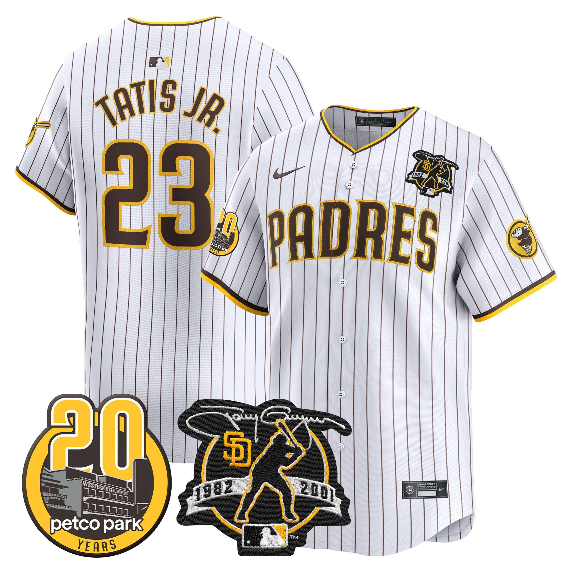 Men's Padres Tony Gwynn & Petco Park 20th Patch Vapor Premier Limited Jersey – All Stitched