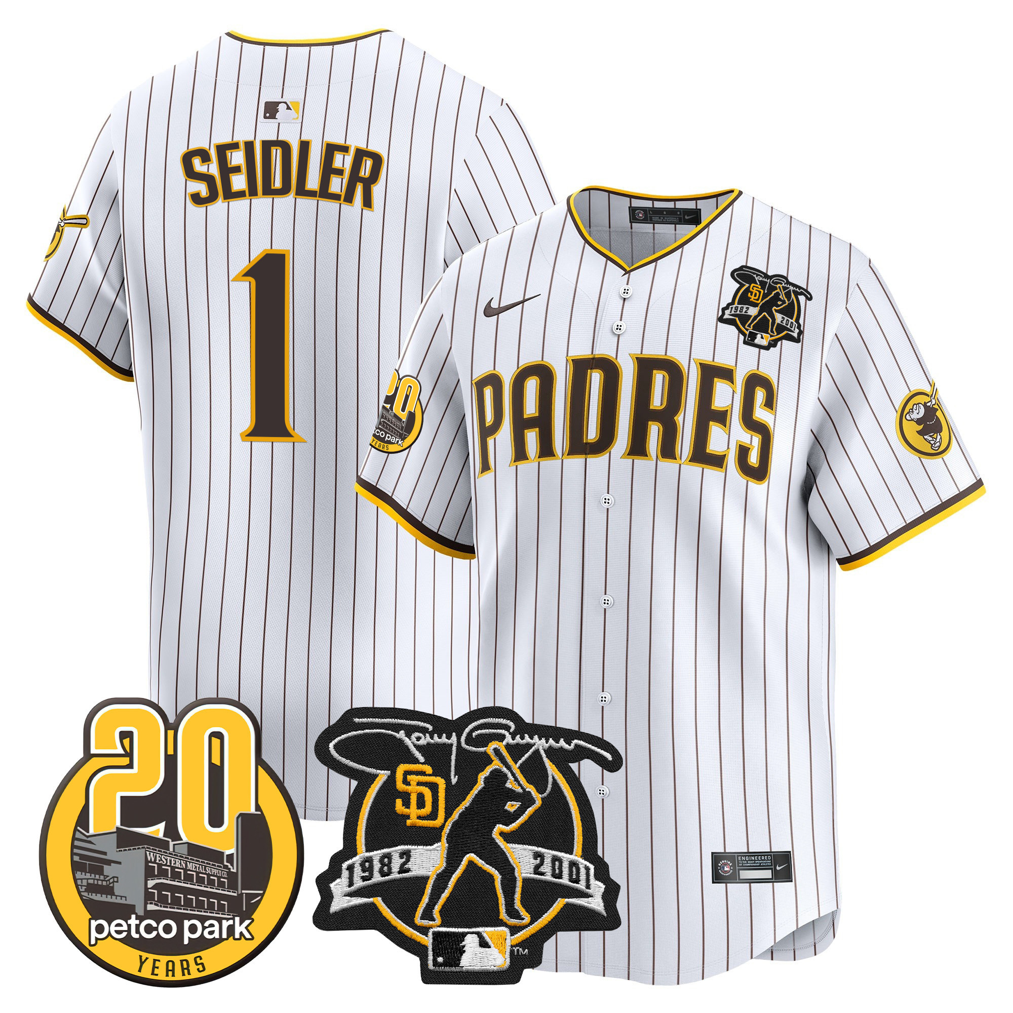 Men's Padres Tony Gwynn & Petco Park 20th Patch Vapor Premier Limited Jersey – All Stitched