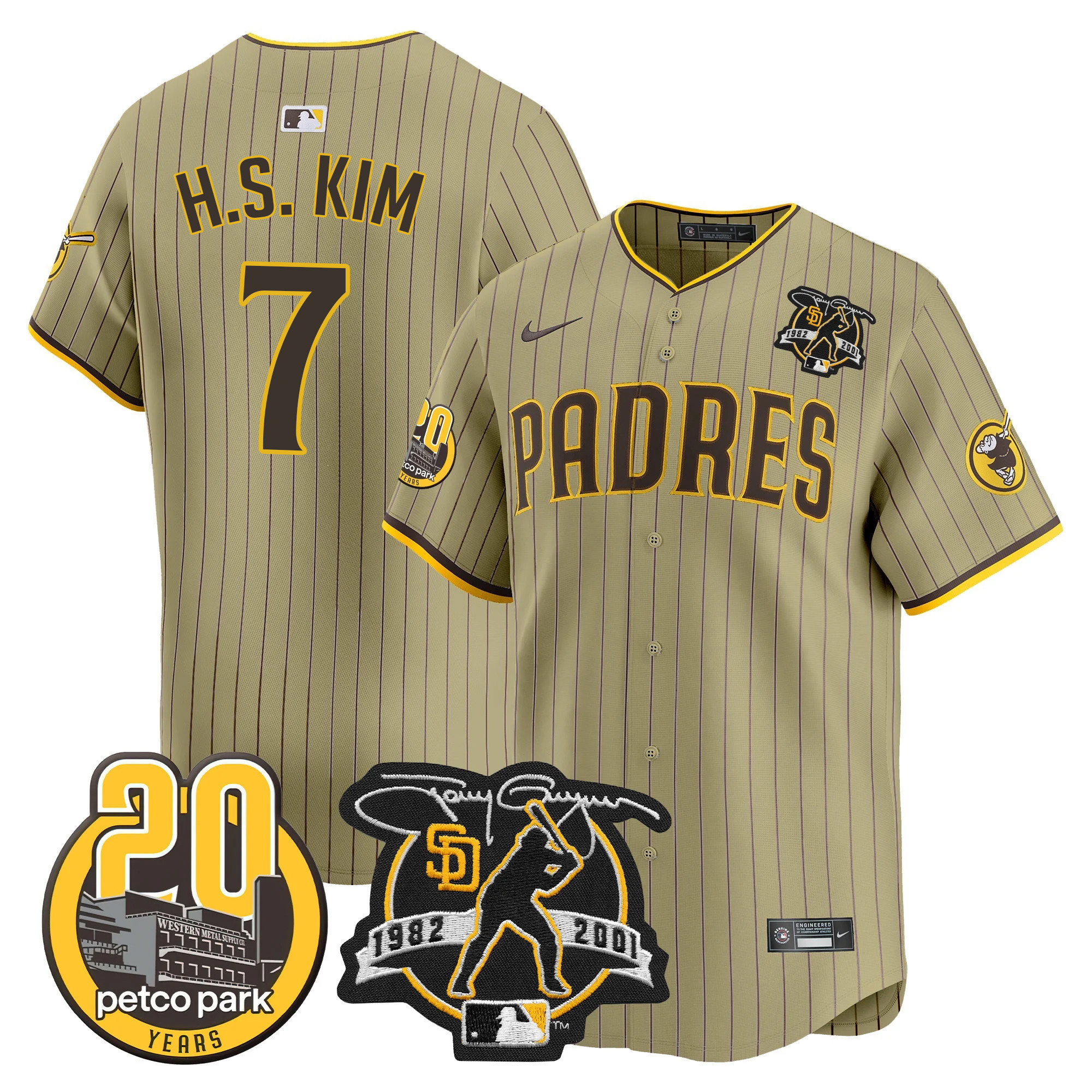 Men's Padres Tony Gwynn & Petco Park 20th Patch Vapor Premier Limited Jersey – All Stitched