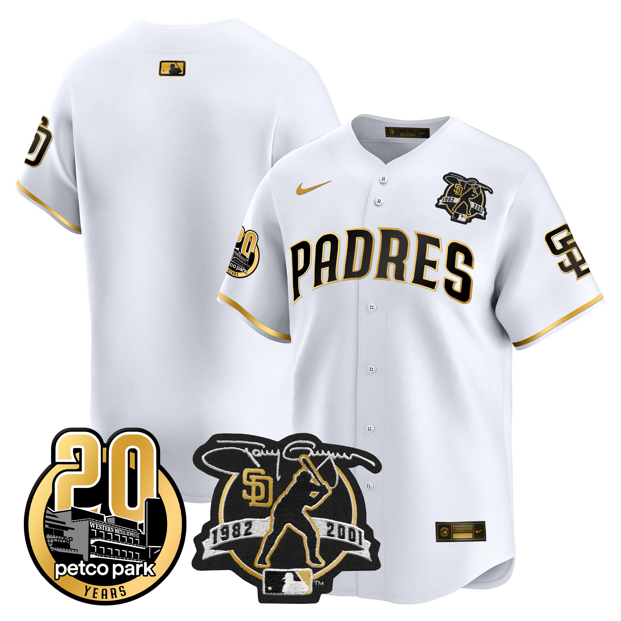 Men's Padres Tony Gwynn & Petco Park 20th Patch Vapor Premier Limited Jersey – All Stitched
